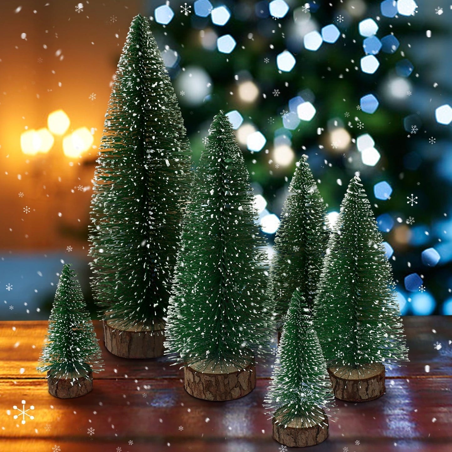 Ayieyill Mini Christmas Trees Decorations - 6pcs Small Bottle Brush Trees, Artificial Tabletop Christmas Tree for Indoor Outdoor Home Room Party