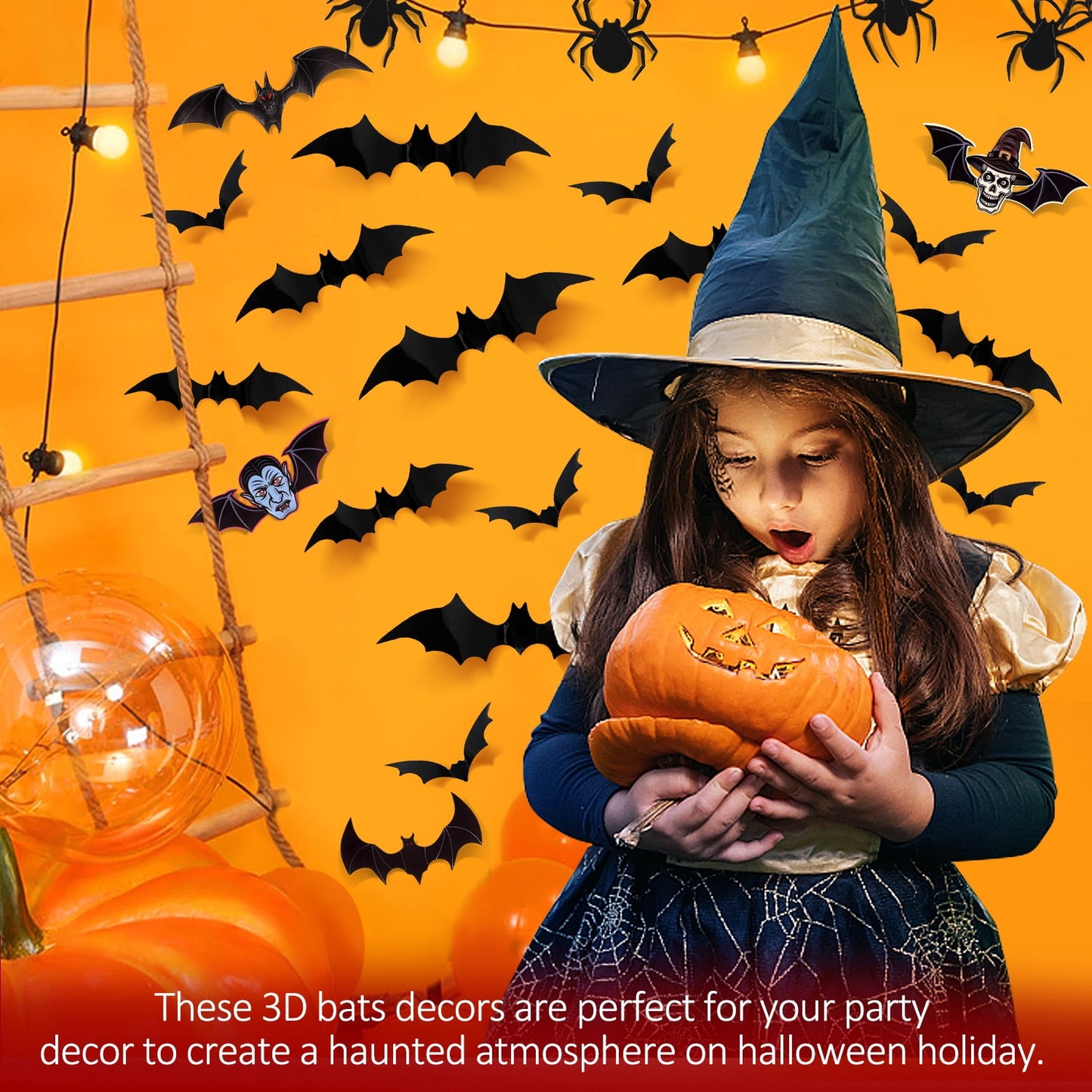 Ayieyill 156PCS Halloween Bats Decoration, 4 Different Sizes Realistic PVC Black 3D Bats Wall Sticker for Halloween Wall Decals Halloween Party Supplies