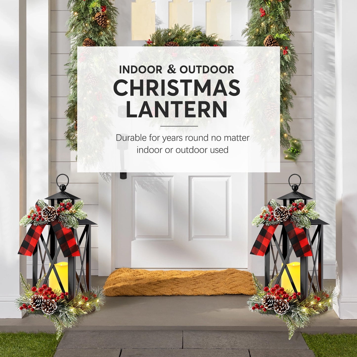 Ayieyill 15" Tall Christmas Lanterns Indoor Outdoor with LED and Ribbon, Hanging Christmas Decortions Candle Lanterns | Bronze