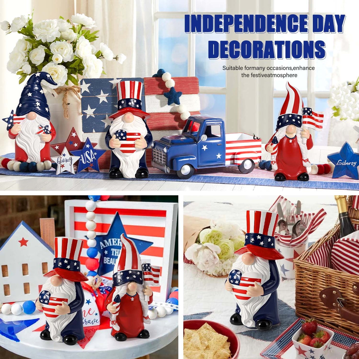 Ayieyill 3Pcs Patriotic Gnomes 4th of July Decorations Independence Day Decorations