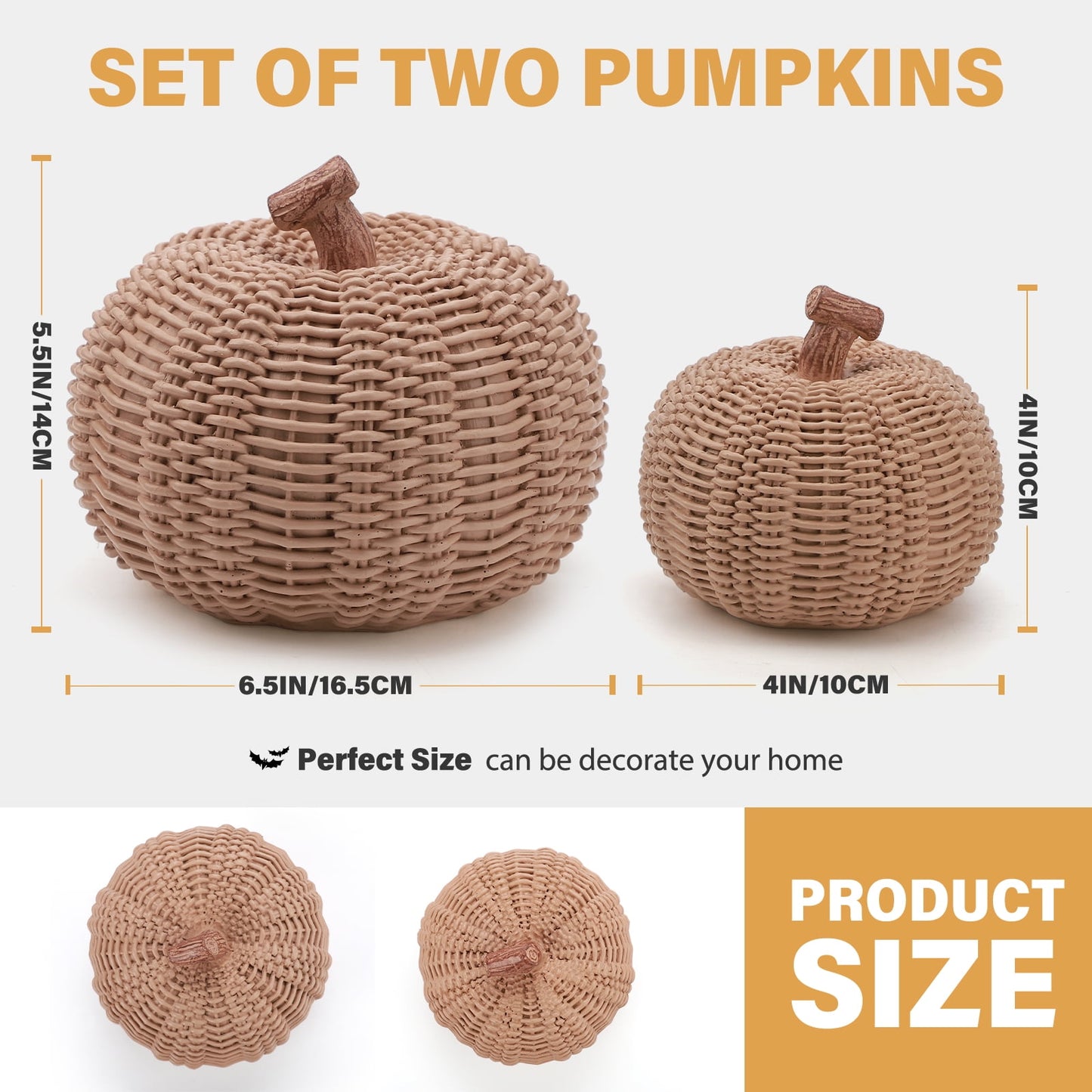 Ayieyill 2pcs Resin Pumpkin Figurines with Woven Texture Fall Decor Autumn Decor Thanksgiving Decorations for Home