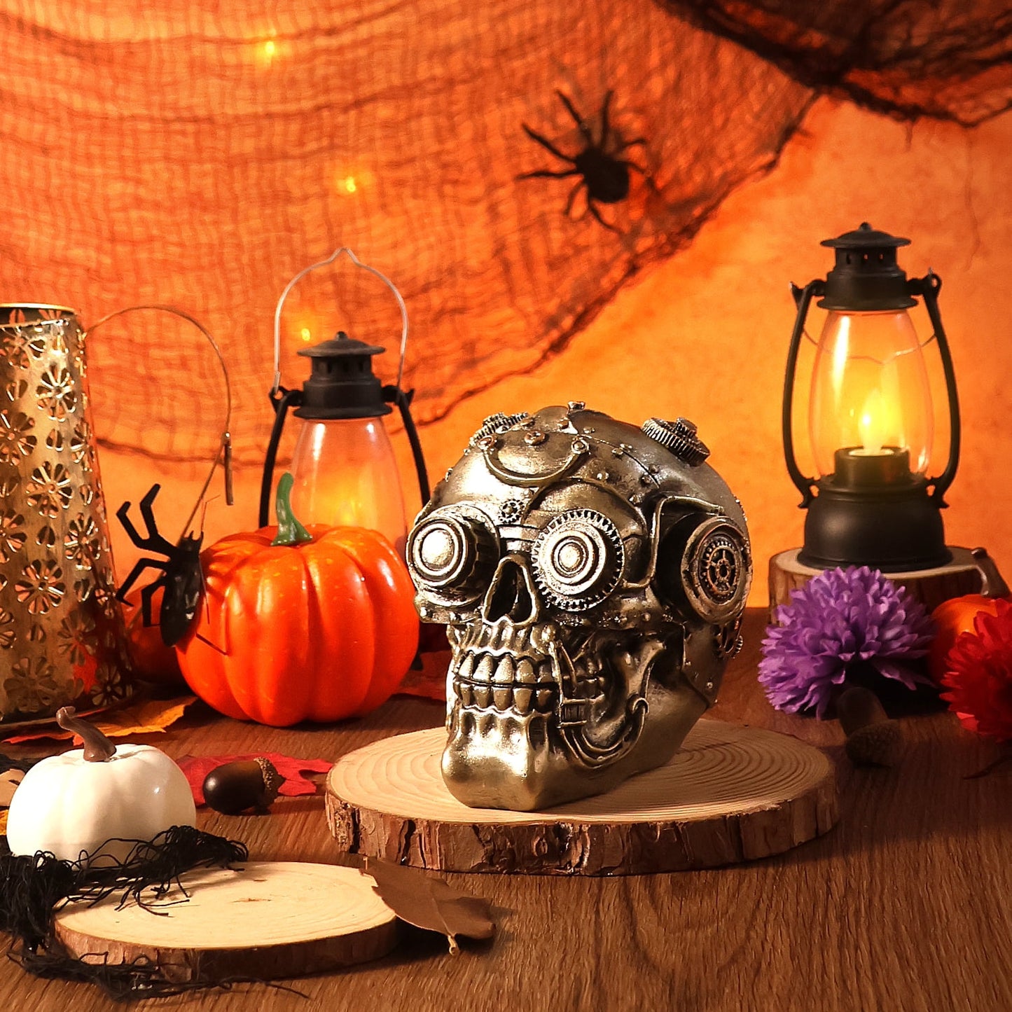 Ayieyill Halloween Skull Decor, Resin Steampunk Skull Decorations, Mechanical Skulls Halloween Decorations Indoor