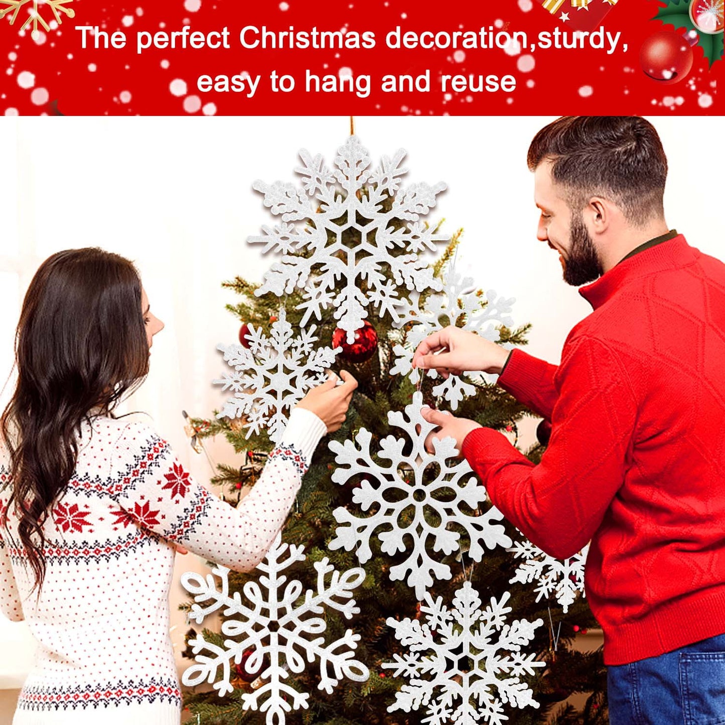 Ayieyill 8Pcs Christmas Snowflakes Large Snowflakes Ornaments - 12'' Glitter Snowflakes Decorations