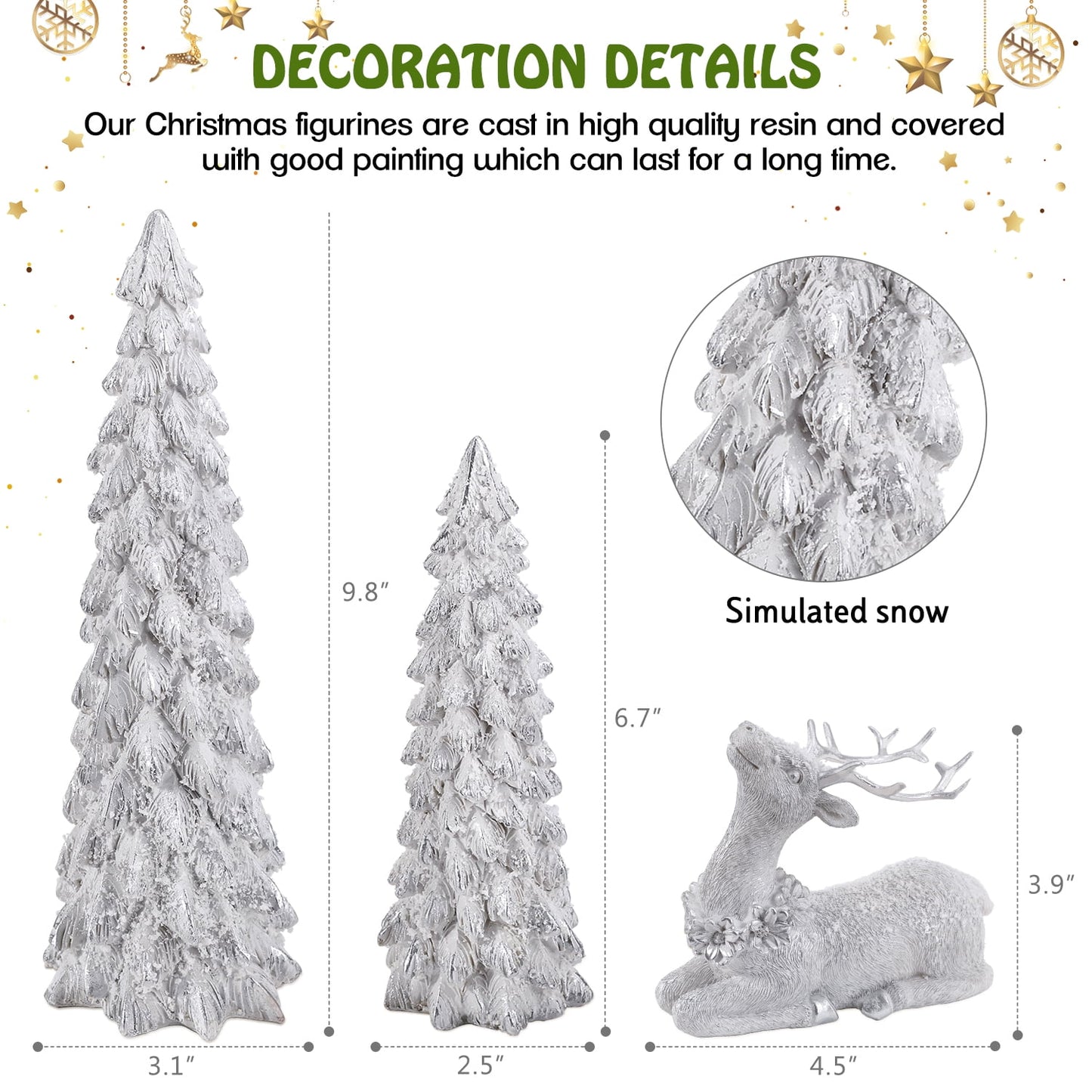Ayieyill 3Pcs Resin Christmas Tree and Reindeer Decortion, Small Christmas Decorative Figurine Set, Christmas Tabletop Decorations Indoor