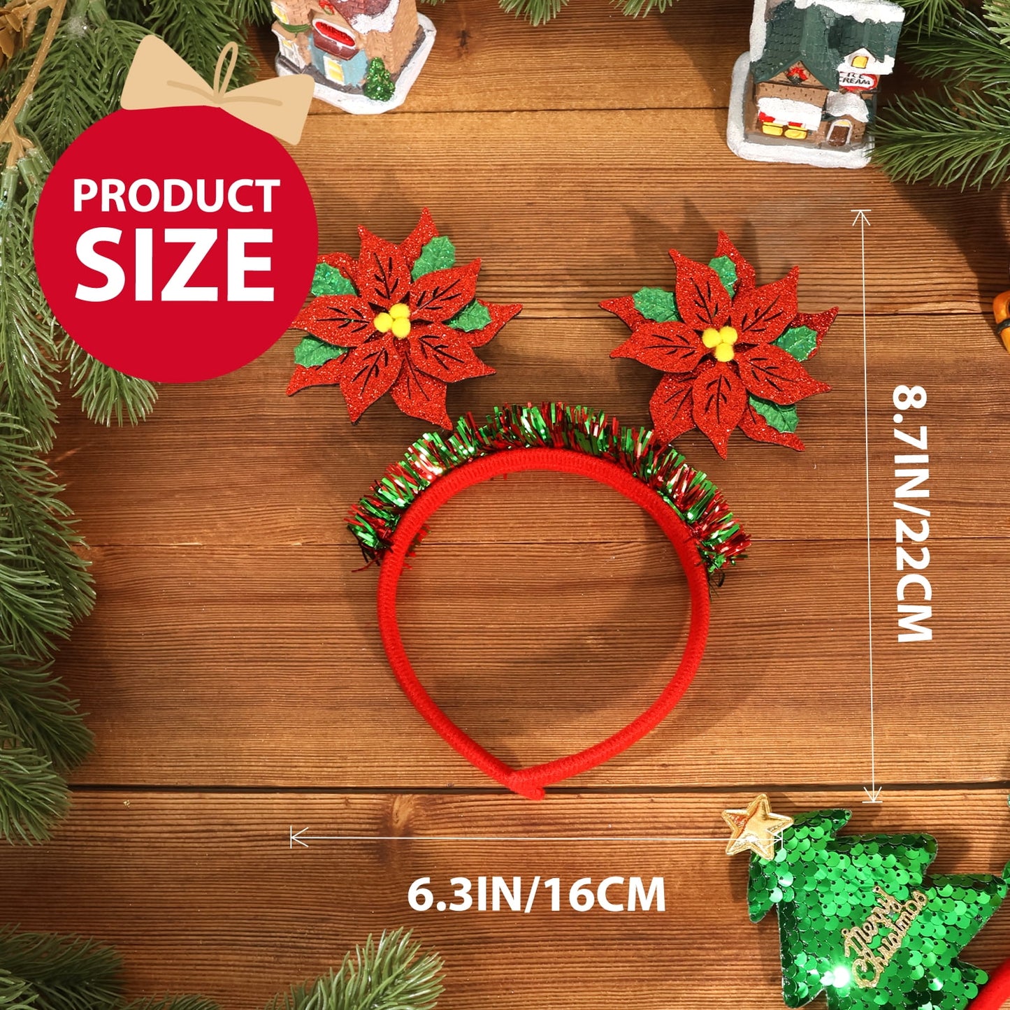Ayieyill Christmas Headbands 8pcs Holiday Headbands Christmas Hair Accessories Christmas Decorations