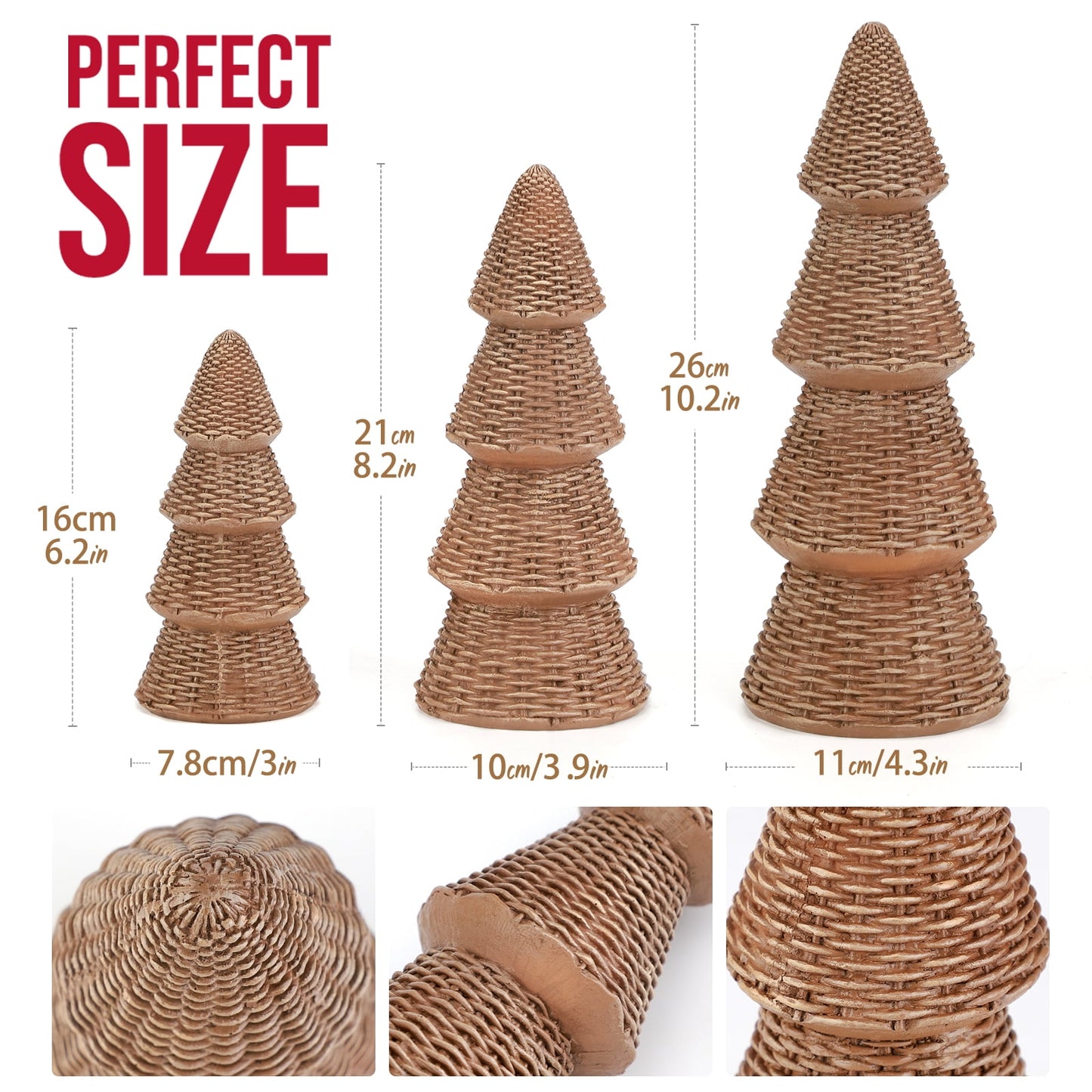 Ayieyill 3pcs Tabletop Christmas Tree Velvet Woven Resin Christmas Trees for Christmas Decor Indoor, Christmas Table Decor