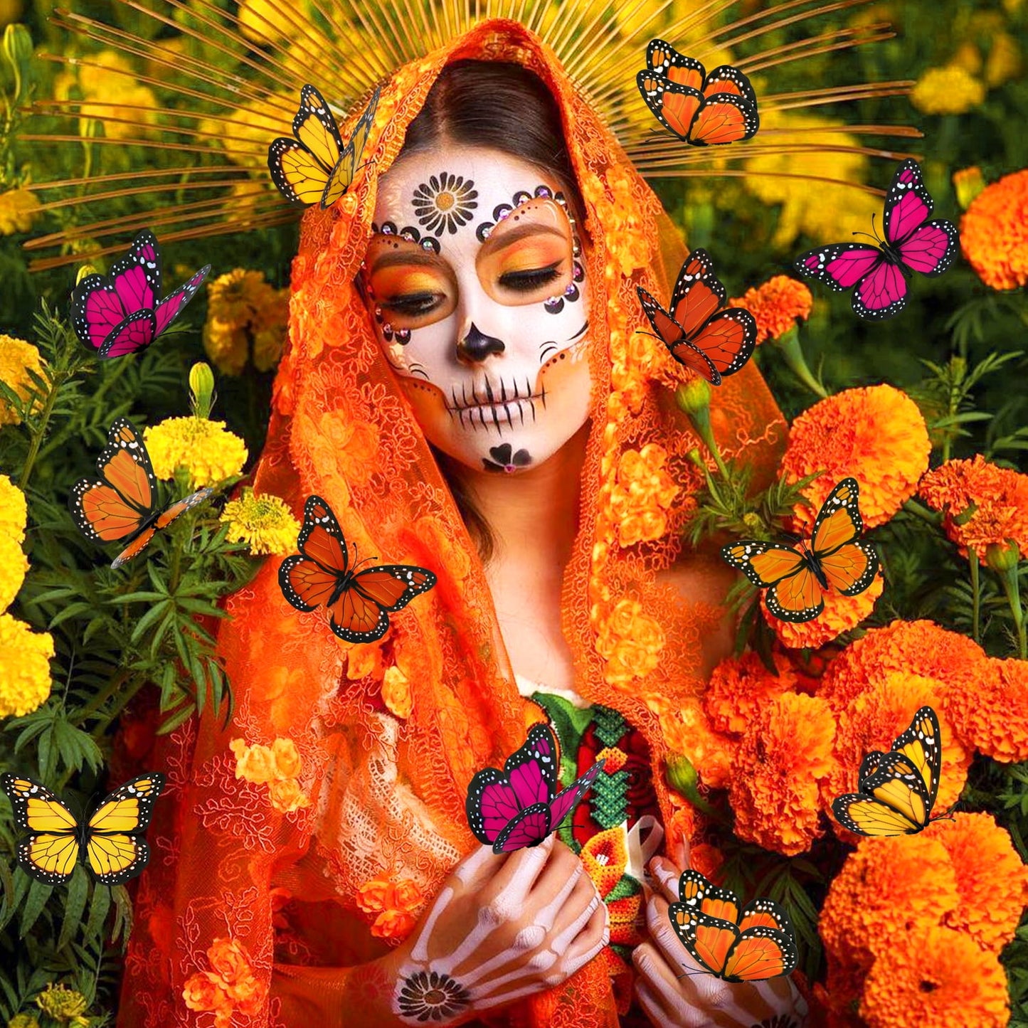 Ayieyill 40 Pcs Monarch Butterfly Cinco de Mayo Decorations Orange Butterflies for Crafts Premium Fake Butterflies Dia De Los Muertos Decor Wall Decor for Room, Wedding, Party  (4.72''L x 3.1'' H)