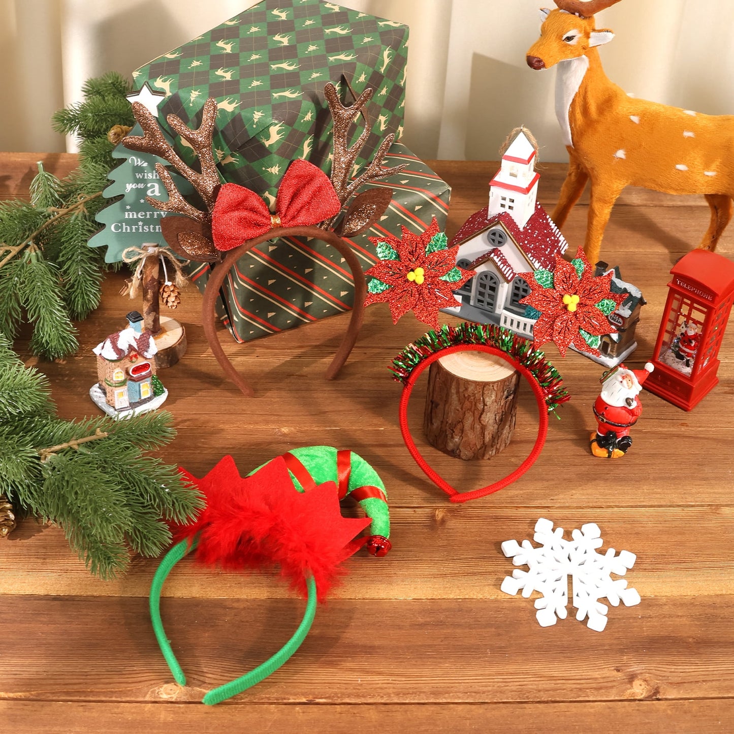Ayieyill Christmas Headbands 8pcs Holiday Headbands Christmas Hair Accessories Christmas Decorations