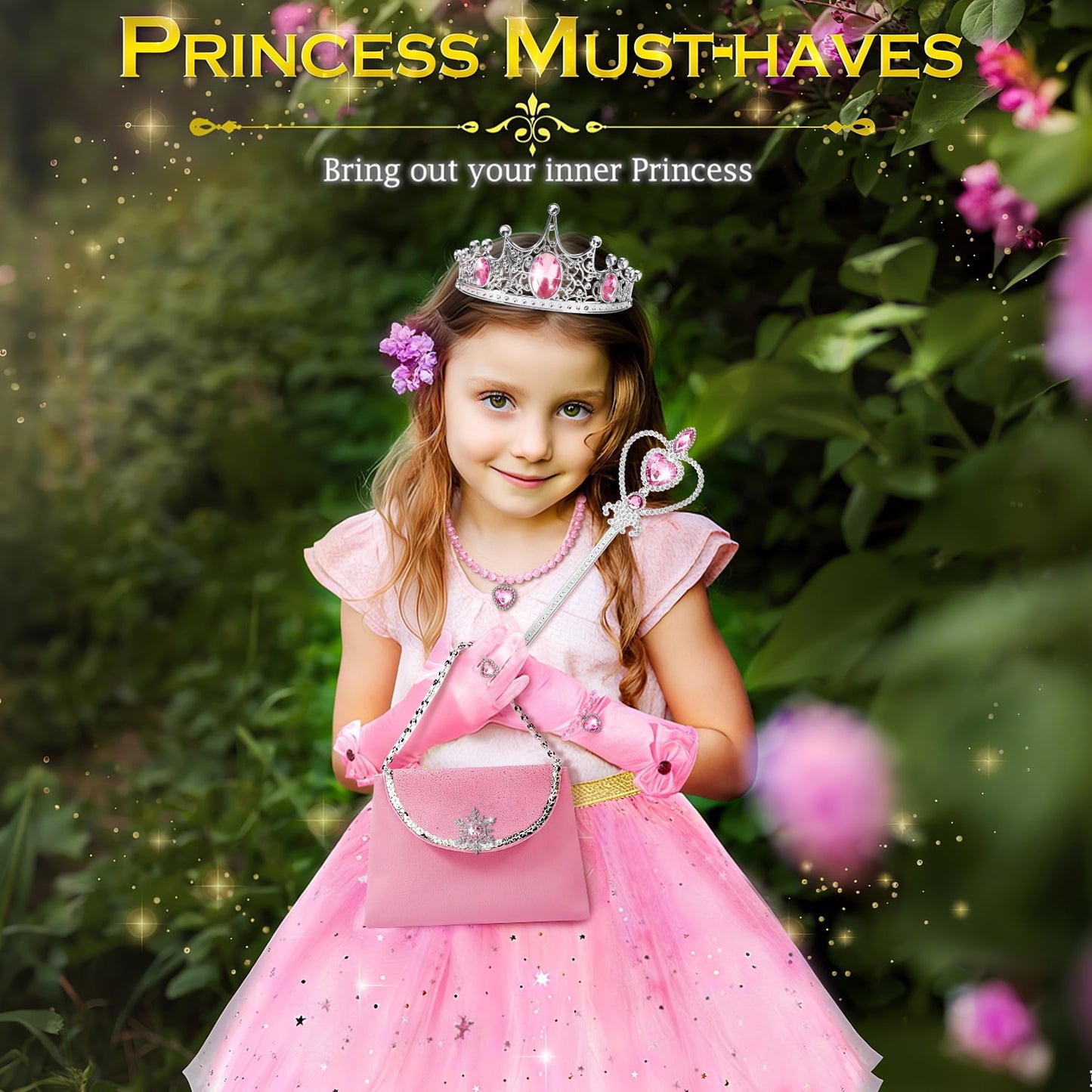 Ayieyill Princess Dress up Clothes for Little Girl, 11Pcs Princess Cape with Crown, Princess Dresses for Girl 3-8 Birthday Gift