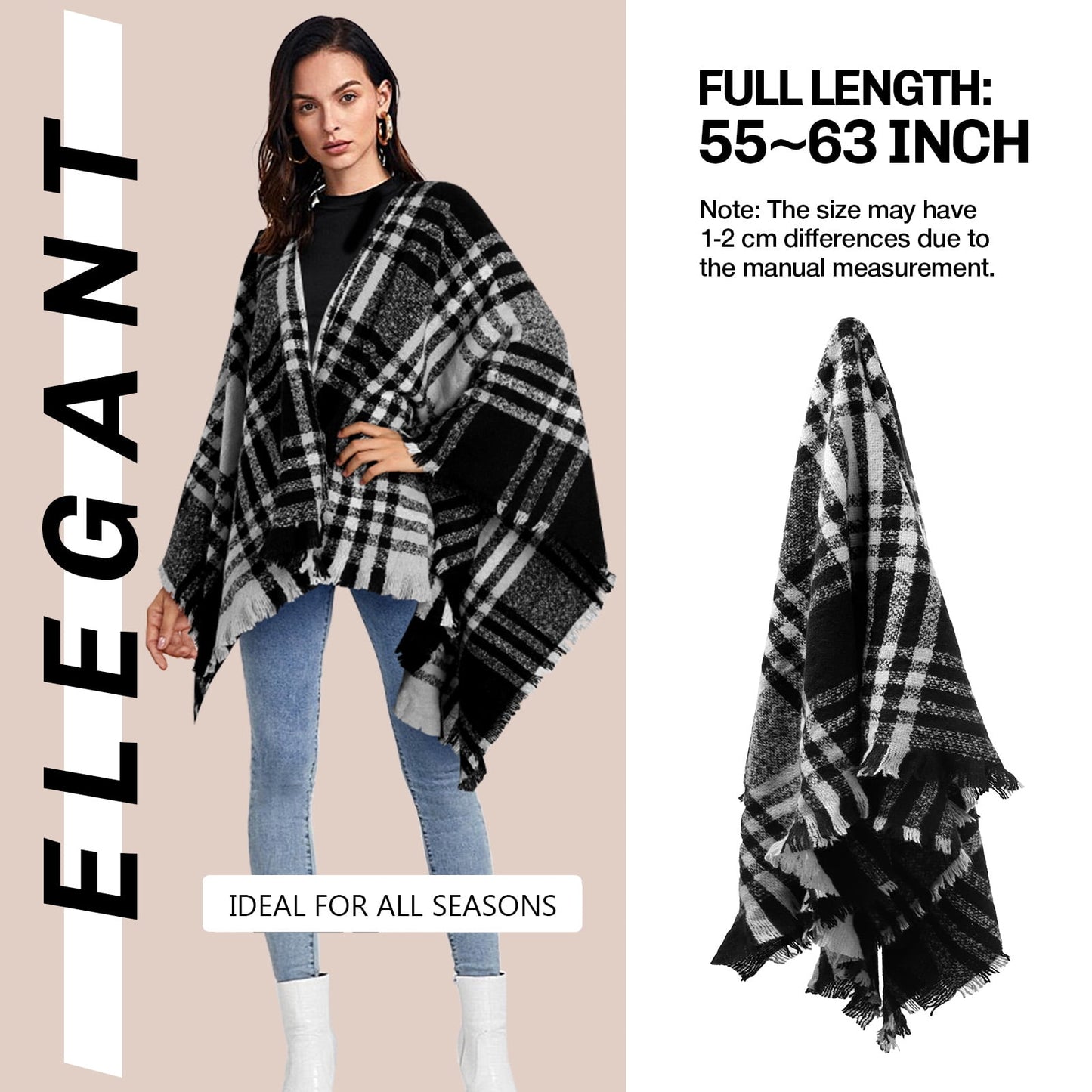 Ayieyill Shawl Wraps for Women Women's Poncho Open Front Boho Knitted Plaid Blanket Scarf Cape