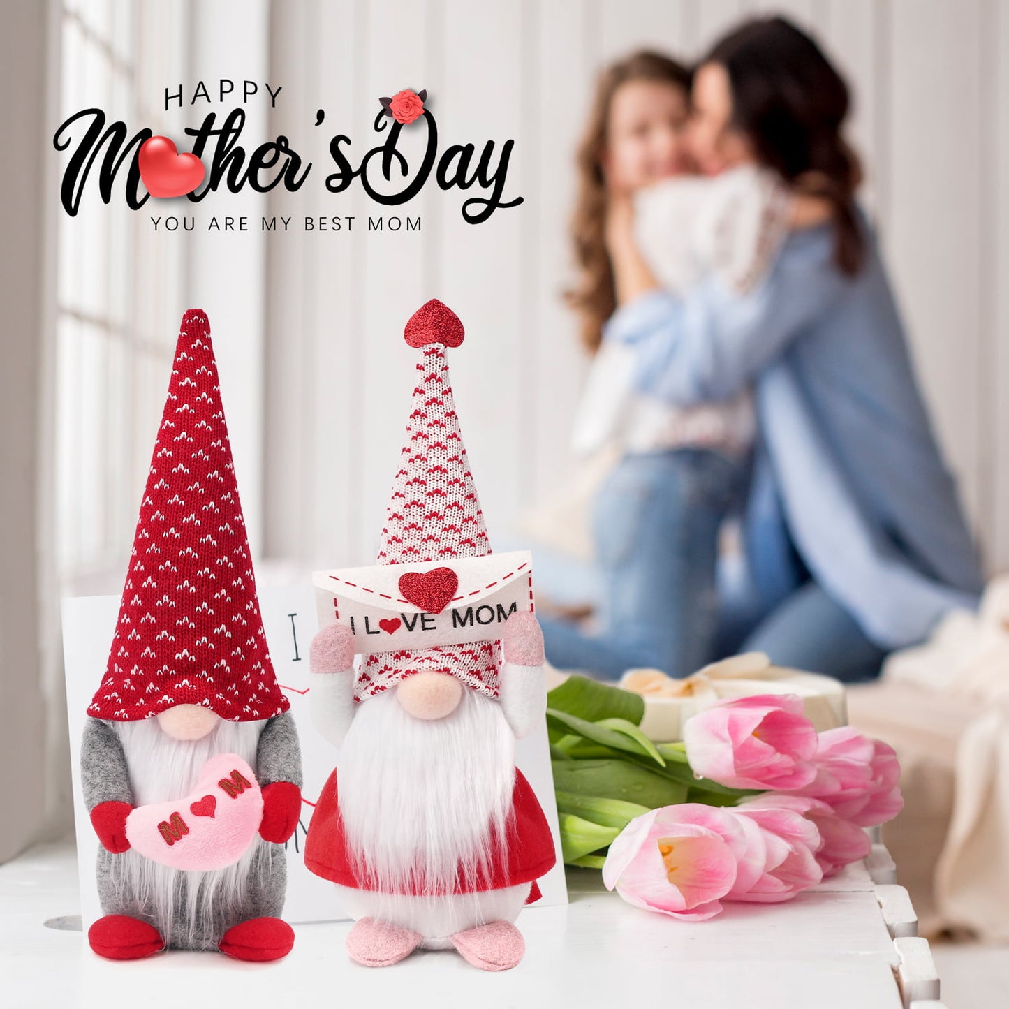 Ayieyill 2Pcs Mother's Day Decorations Gnomes Plush Decor Mothers Day Gifts, Handmade Envelope