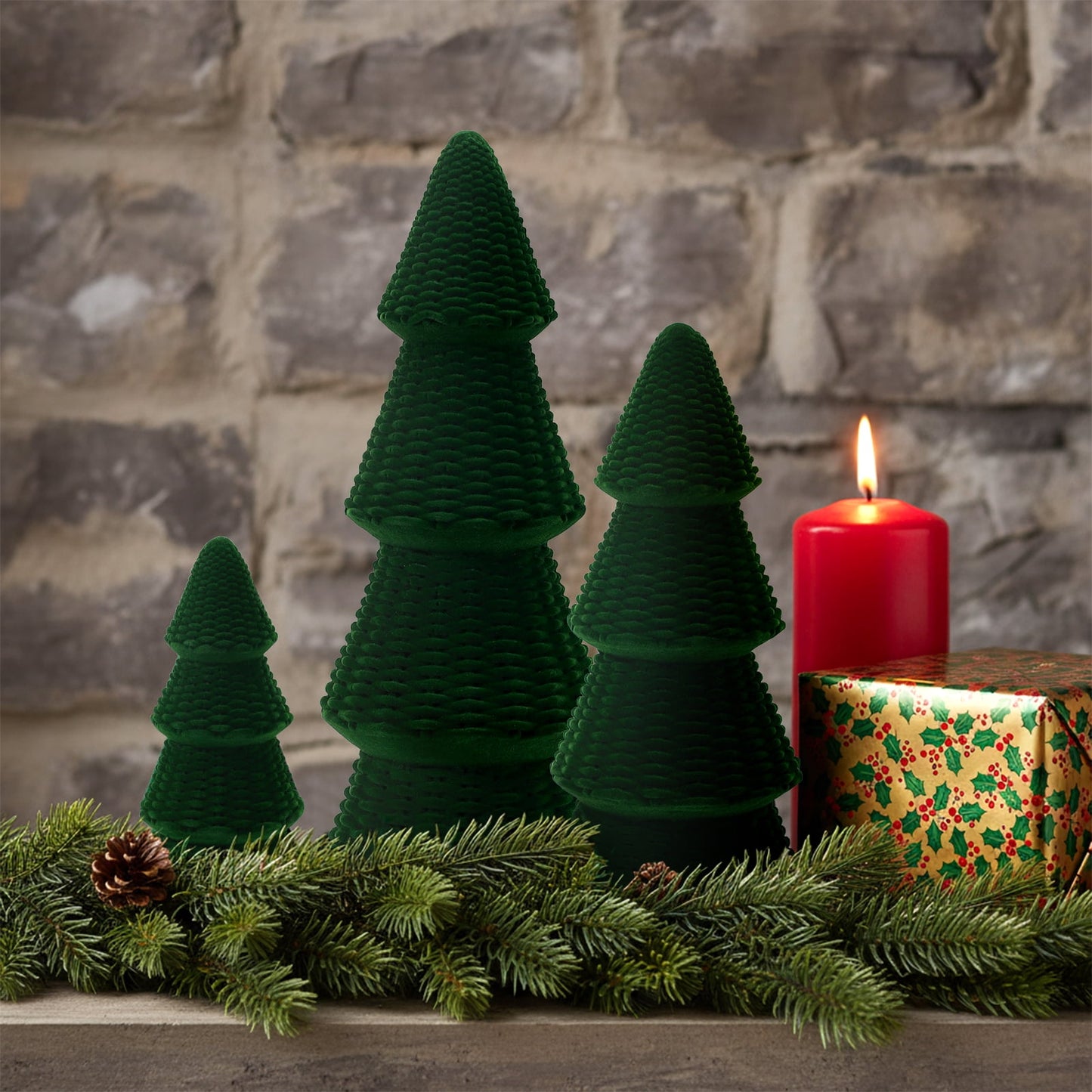 Ayieyill 3pcs Tabletop Christmas Tree Velvet Woven Resin Christmas Trees for Christmas Decor Indoor, Christmas Table Decor