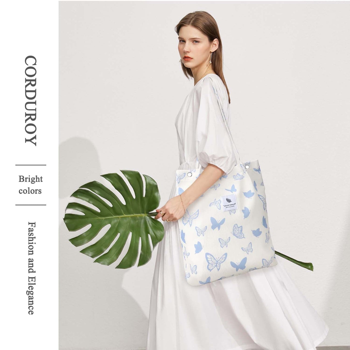 Ayieyill Corduroy Tote Bag Large for Women Girl Lady Canvas Shoulder Cord Purse and Handbags with Inner Pocket