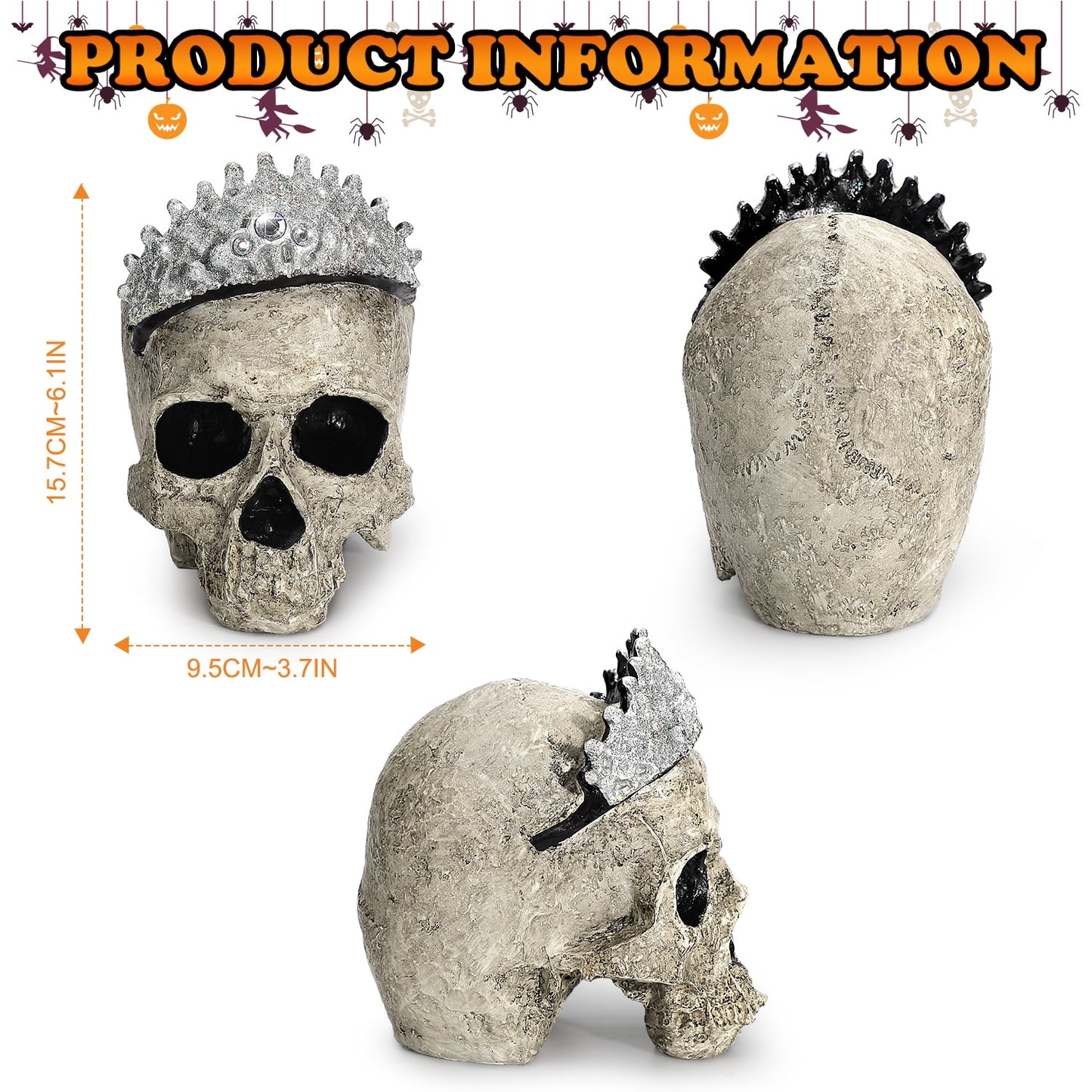 Ayieyill Halloween Skull Decorations Indoor Skull Decor Halloween Figurines Skull with Crown