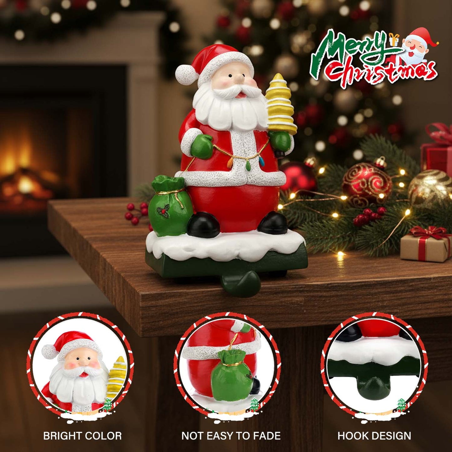Ayieyill Christmas Santa Claus Stocking Holder, Resin Stocking Holders for Mantle Christmas Decorations