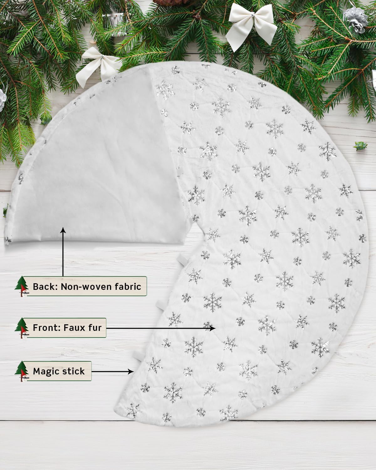 Ayieyill Christmas Tree Skirt, 36 Inches Faux Fur White Christmas Tree Skirt for Christmas Tree Decorations Xmas Tree Skirt
