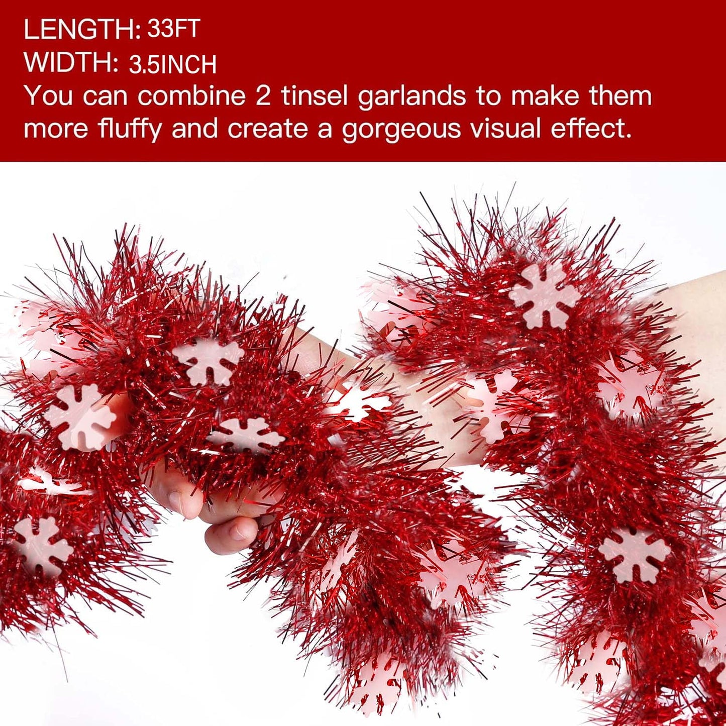 Ayieyill 33ft Tinsel Garland Hanging Christmas Tree Garland for Christmas Tree Decorations Indoor