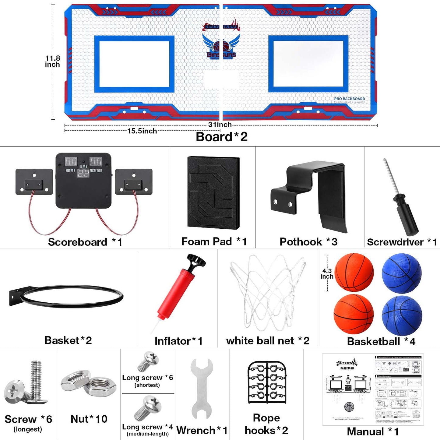 Ayieyill 2 Player Indoor Basketball Hoop for Kids, Mini Basketball Hoop for Door with 4 Balls, Basketball Toys for Boys Girls Bedroom Office