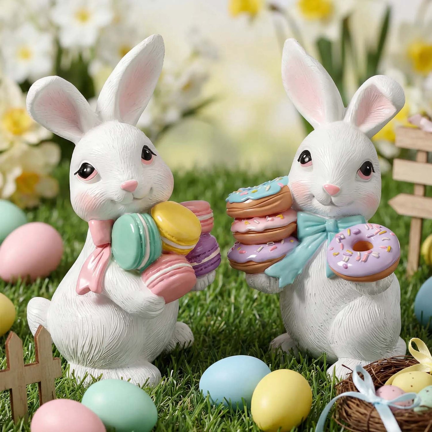Ayieyill Easter Bunny Decorations, 2Pcs Easter Bunny Resin Ornaments for Home Courtyard Tabletop to Enhance The Easter Atmosphere