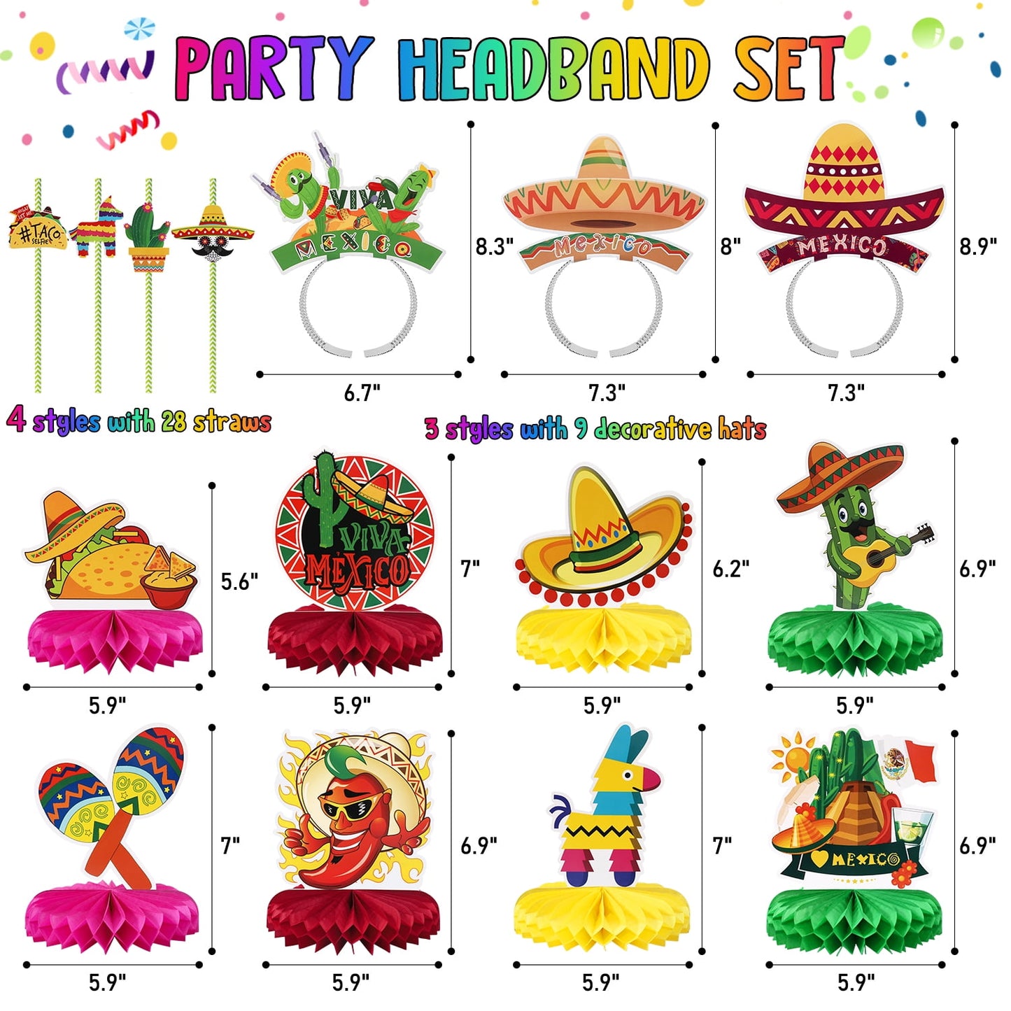 Ayieyill 45PCS Mexican Decorations, Cinco De Mayo Fiesta Decorations for Fun Fiesta Hat Party Supplies