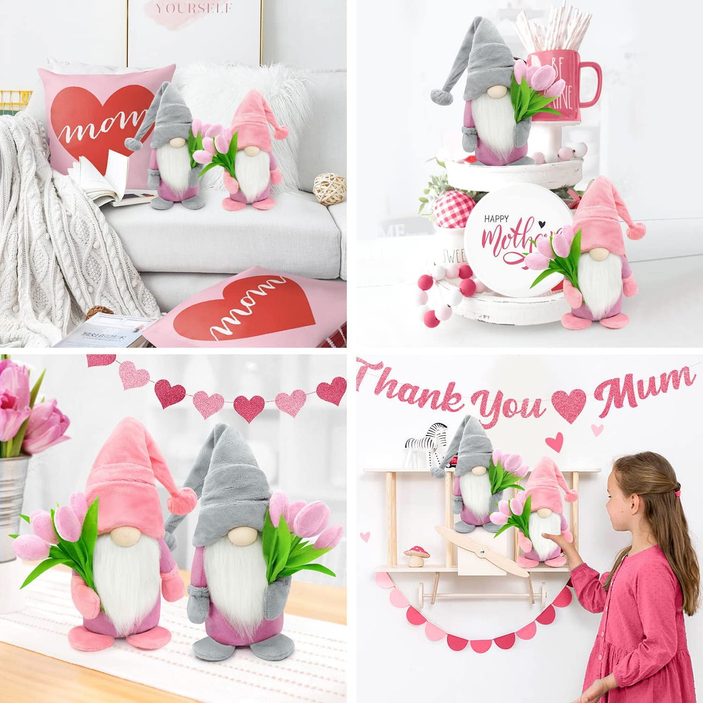 Ayieyill 2 Pcs 15 inches Mother's Day Gnomes Plush Decor Mothers Day Gifts - Spring Gnomes Decor