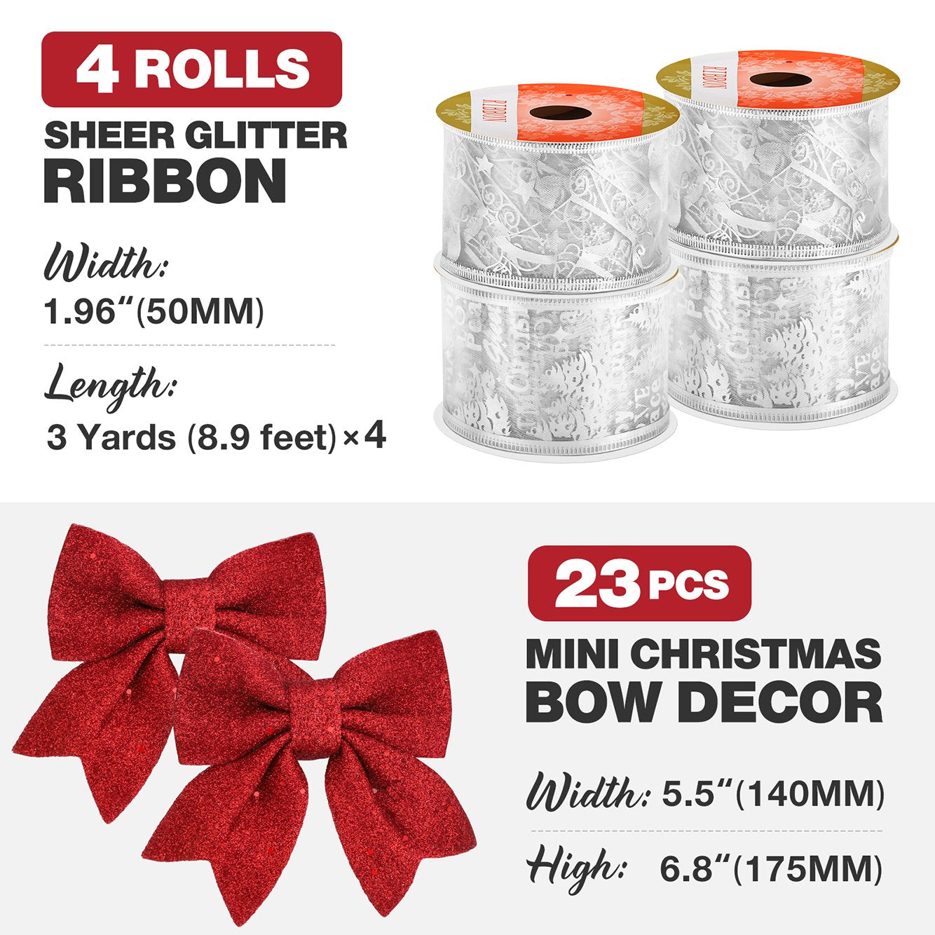 Ayieyill Christmas Tree Bows and Ribbon Decorations, Christmas Tree Decorations | 28Pcs