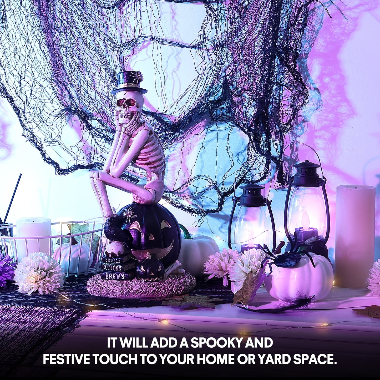 Ayieyill Halloween Skeleton Decorations, Skeleton Figurines on Pumpkin, Halloween Decorations Indoor