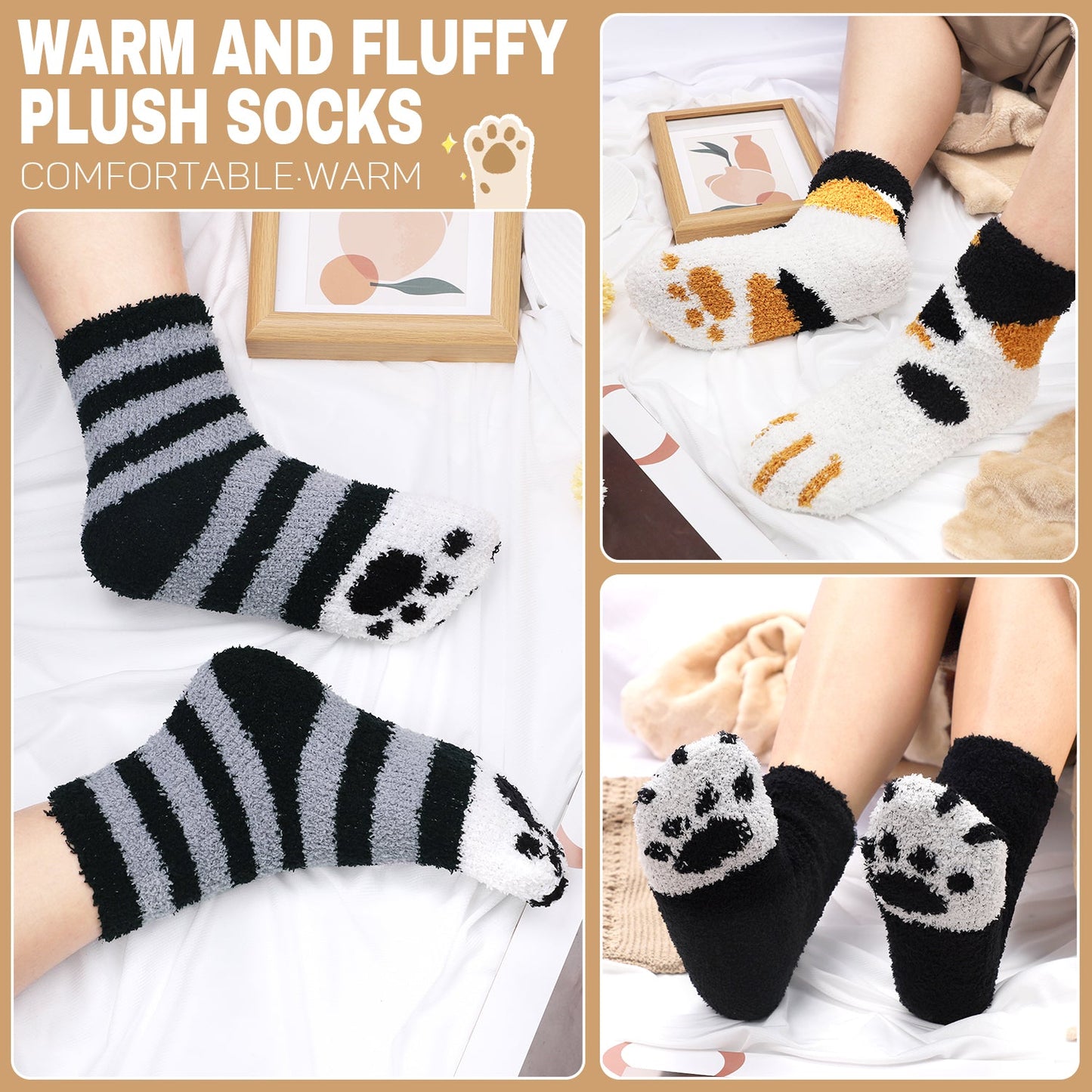 Ayieyill Fuzzy Socks for Women, 6 Pairs Plush Slipper Socks Women, Warm Soft Fluffy Socks Thick Cozy Plush Sock Winter Christmas Socks for Women