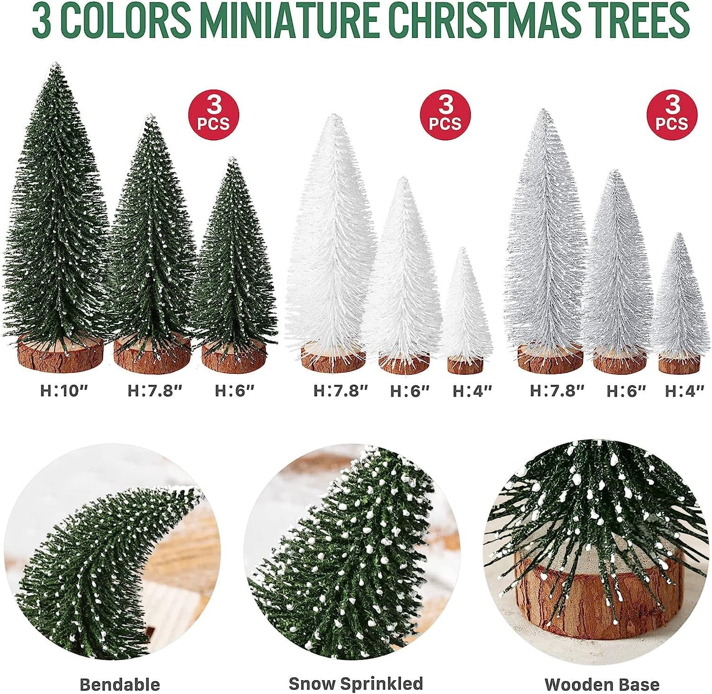 Ayieyill 9Pcs Mini Christmas Trees Christmas Decor Artificial Christmas Decorations with 4 Sizes