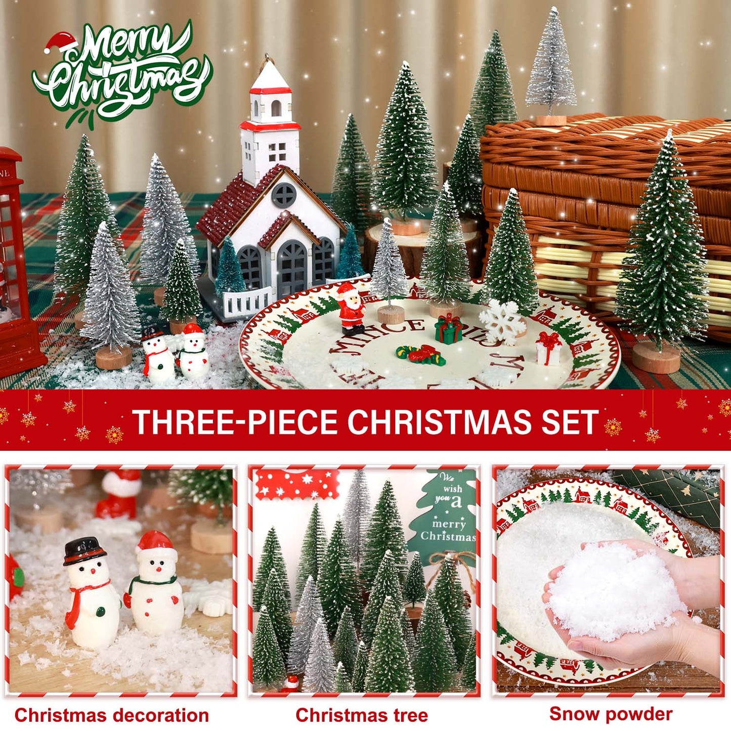Ayieyill 44pcs Mini Christmas Tree, Bottle Brush Christmas Trees with Wooden Base