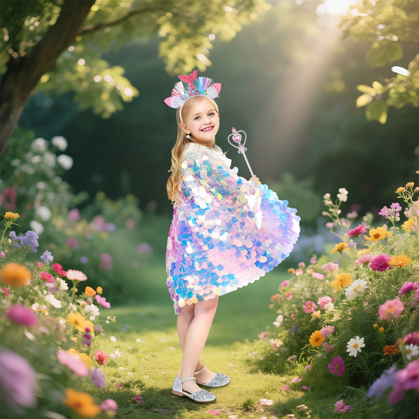 Ayieyill Princess Dress up Clothes for Little Girl, 11Pcs Princess Cape with Crown, Princess Dresses for Girl 3-8 Birthday Gift