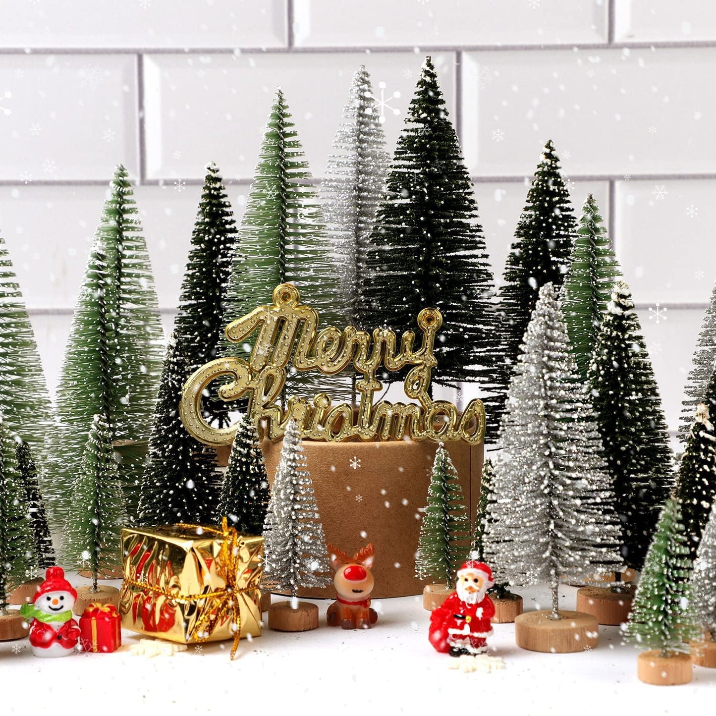 Ayieyill 30Pcs Mini Christmas Trees - Artificial Christmas Trees Bottle Brush Trees with 5 Sizes