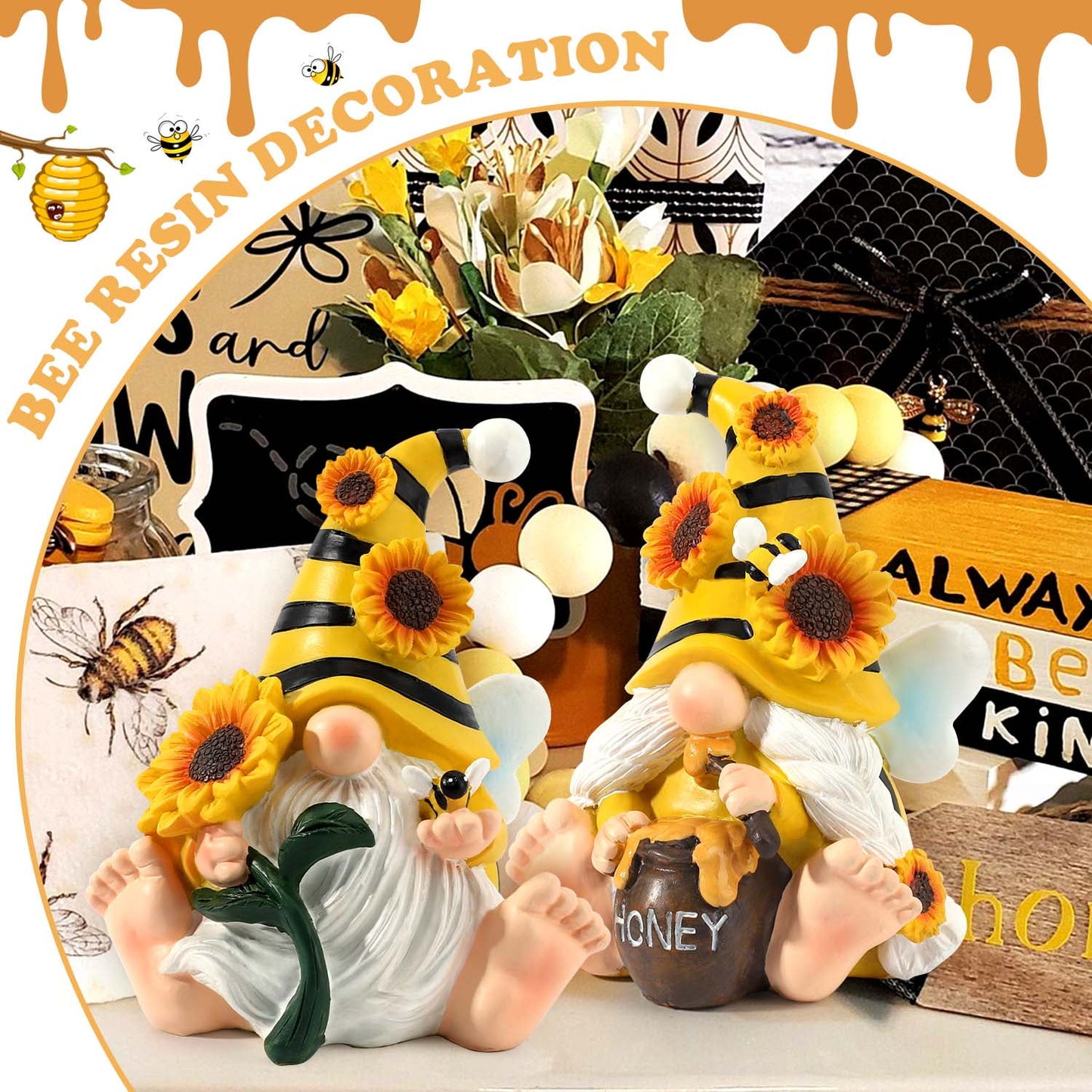 Ayieyill 2PCS Spring Decor Bumble Bee Spring Gnome Decorations Honey Bee Decor Gnomes