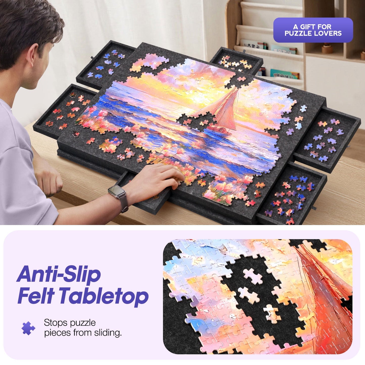 Ayieyill 1000 Piece Rotating Puzzle Board with Drawers and Cover,21"x31"Portable Felt Jigsaw Puzzle Table for Adults Portable,Lazy Susan Spinning Puzzle Boards Birthday Gift for Mom