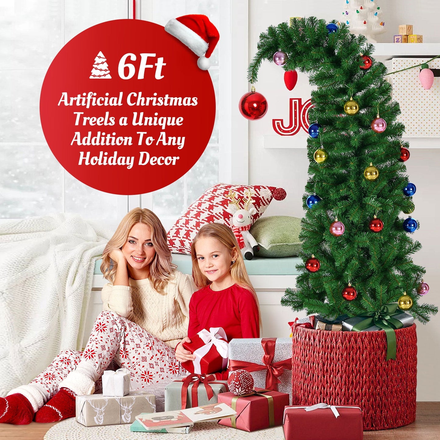 Ayieyill  Artificial Christmas Tree, Whimsical Christmas Tree with Metal Stand & Ball Ornaments