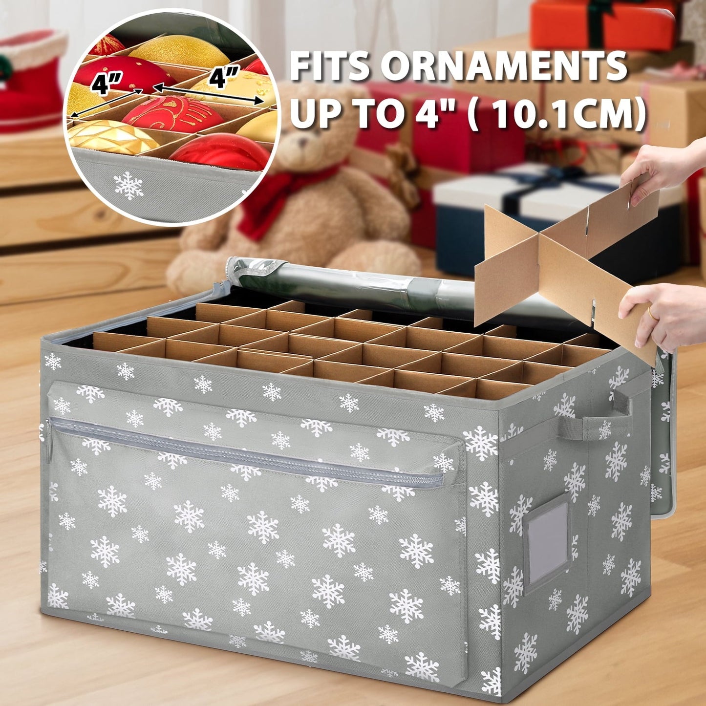 Ayieyill Premium Christmas Ornament Storage Container - Holds Up to 72-4” Ornaments Durable 600D Fabric - Adjustable Dividers - 3 Individual Trays