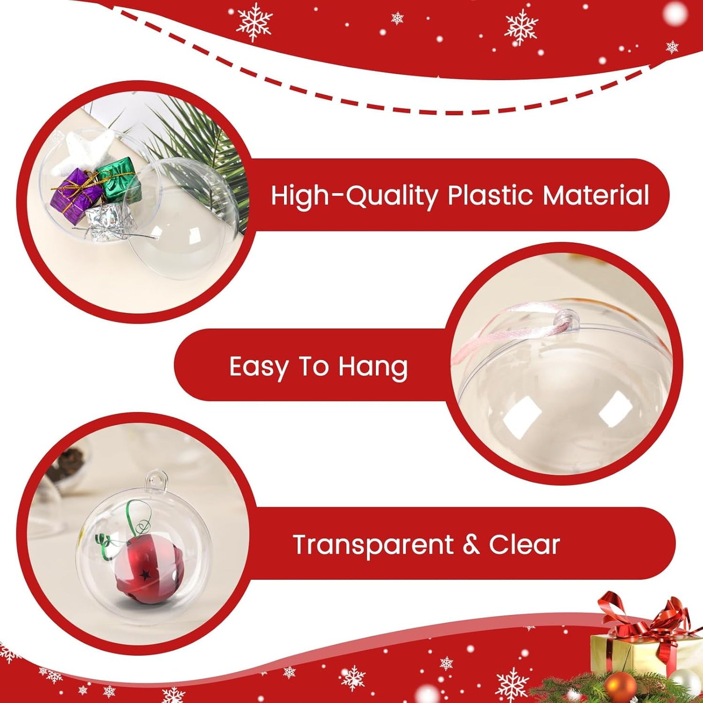 Ayieyill 20 Pack Clear Plastic Christmas Ornaments 3.15in Fillable Ornaments DIY Christmas Balls for Tree Decor