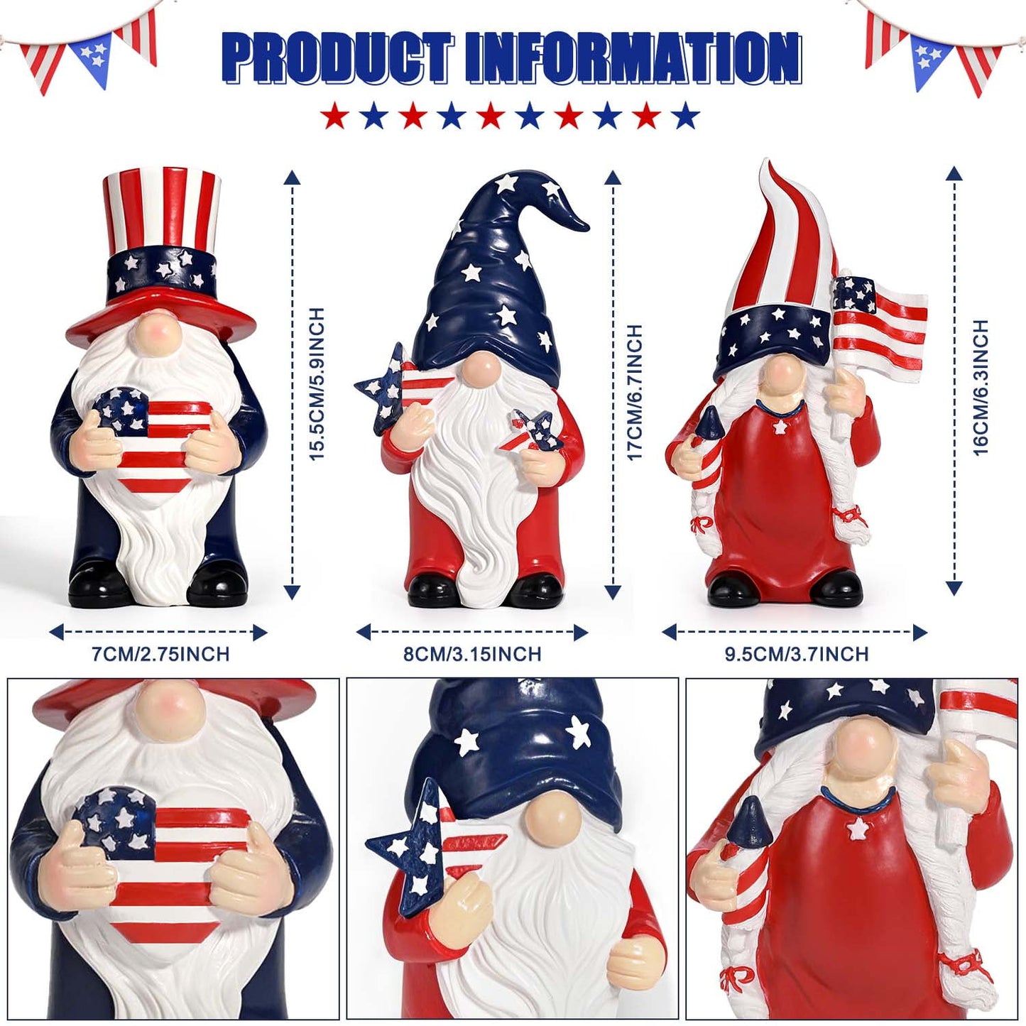 Ayieyill 3Pcs Patriotic Gnomes 4th of July Decorations Independence Day Decorations
