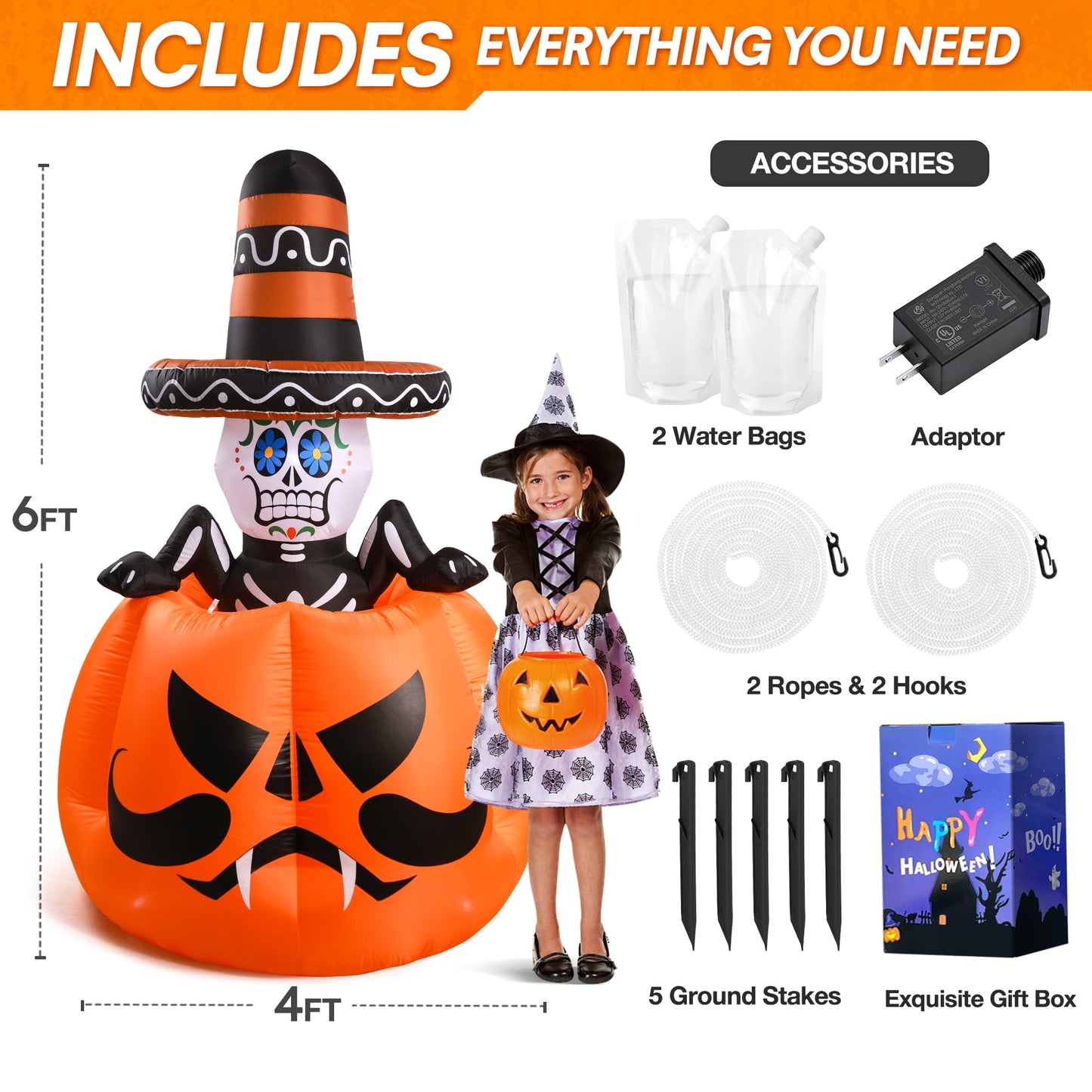 Ayieyill 6FT Halloween Inflatables, Halloween Yard Inflatables Blow Up Inflatables for Outdoor Indoor Garden Lawn, Halloween Decorations Outdoor