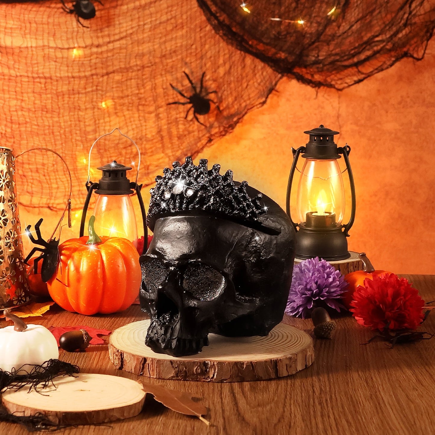 Ayieyill Halloween Skull Decorations Indoor Skull Decor Halloween Figurines Skull with Crown