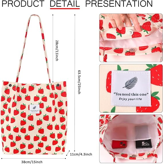 Ayieyill Corduroy Tote Bag Large for Women Girl Lady Canvas Shoulder Cord Purse and Handbags with Inner Pocket