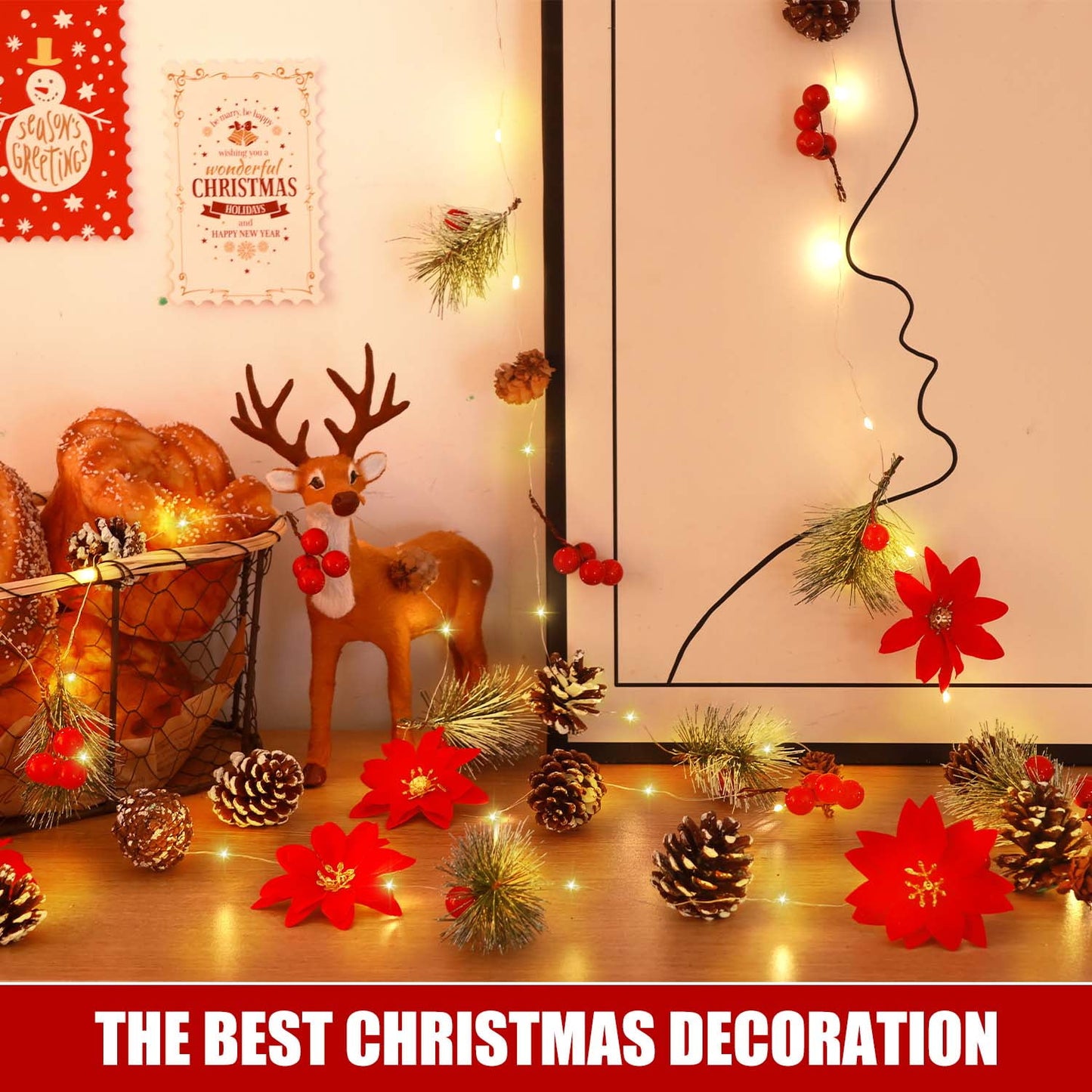 Ayieyill Christmas Garland with Lights, 8.2FT LED Christmas Garland String Lights for Christmas Decorations