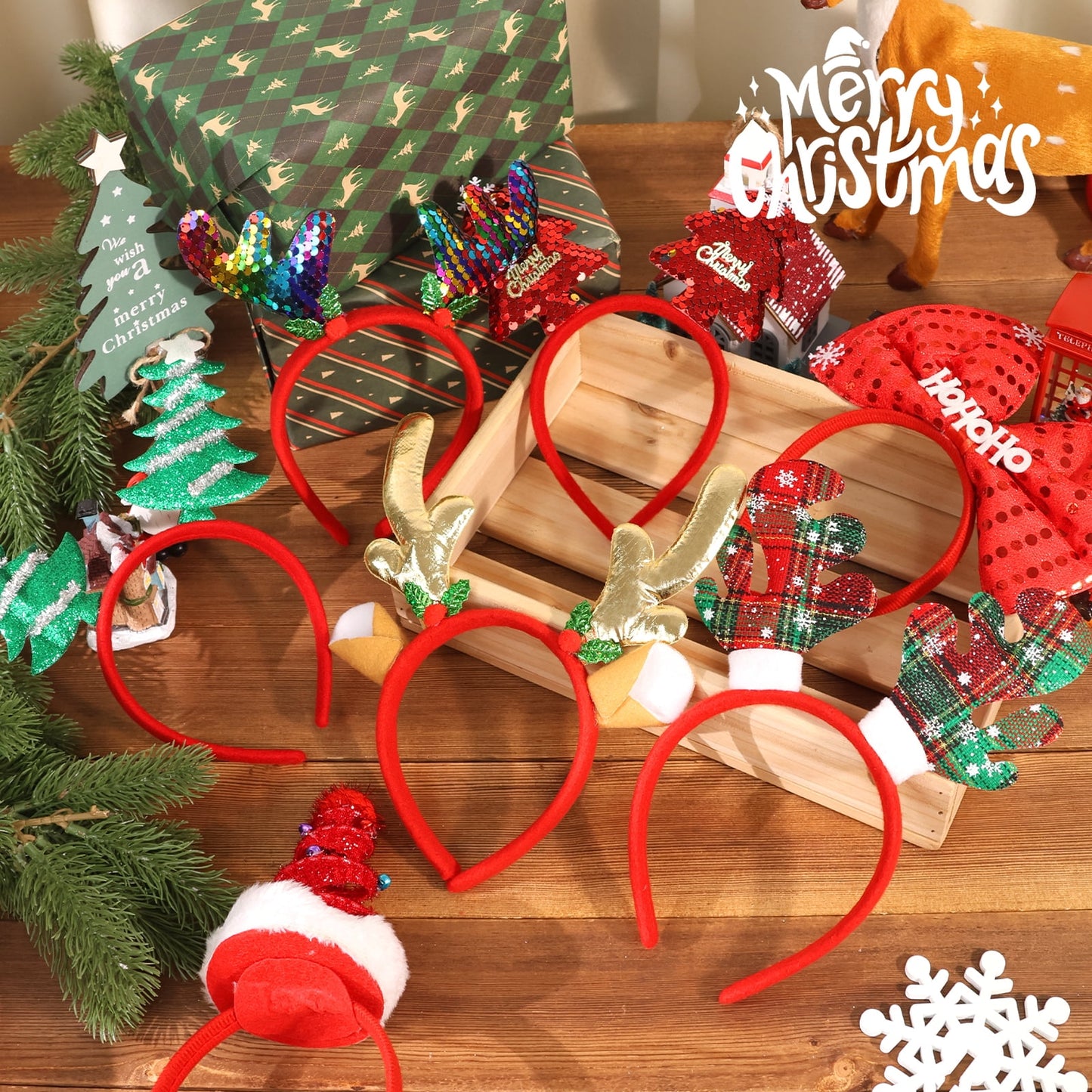 Ayieyill Christmas Headbands 8pcs Holiday Headbands Christmas Hair Accessories Christmas Decorations
