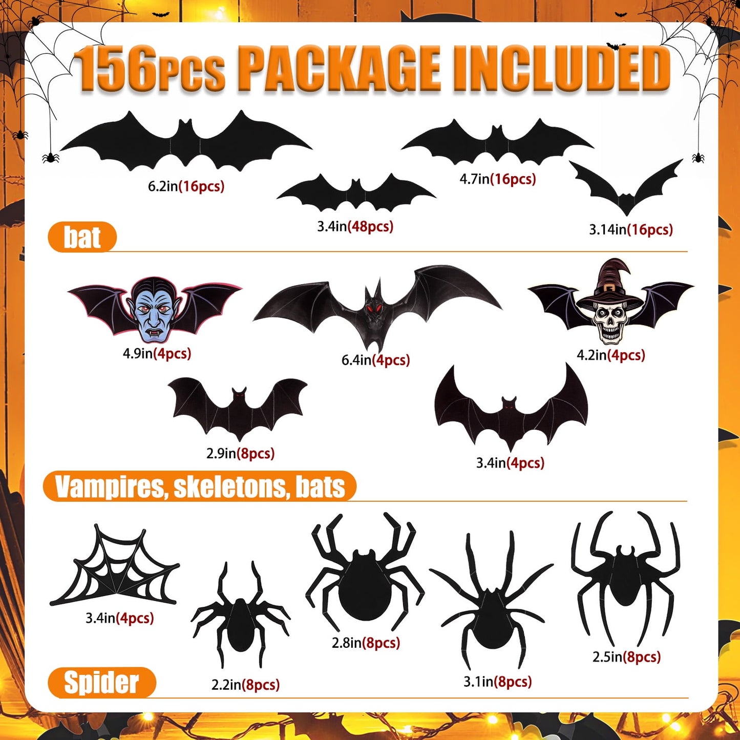 Ayieyill 156PCS Halloween Bats Decoration, 4 Different Sizes Realistic PVC Black 3D Bats Wall Sticker for Halloween Wall Decals Halloween Party Supplies