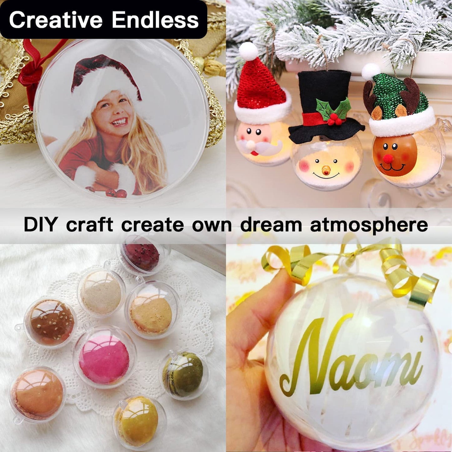 Ayieyill 20 Pack Clear Plastic Christmas Ornaments 3.15in Fillable Ornaments DIY Christmas Balls for Tree Decor
