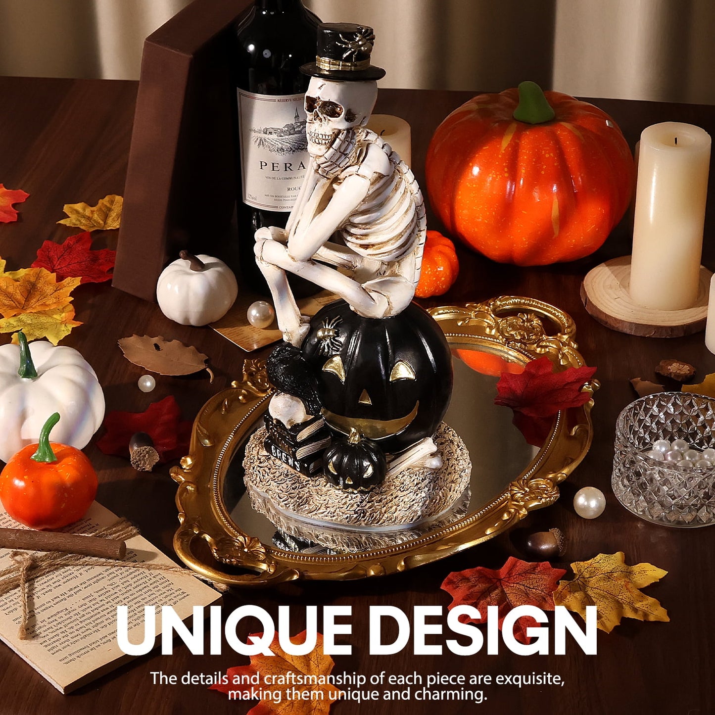 Ayieyill Halloween Skeleton Decorations, Skeleton Figurines on Pumpkin, Halloween Decorations Indoor