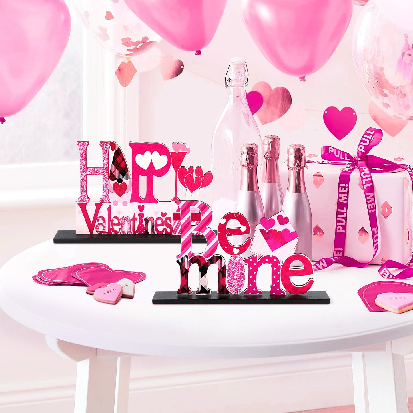 Ayieyill 4 Pcs Valentine's Day Decorations Love Wooden Table Sign, Romantic Tabletop Centerpiece Signs Ornaments