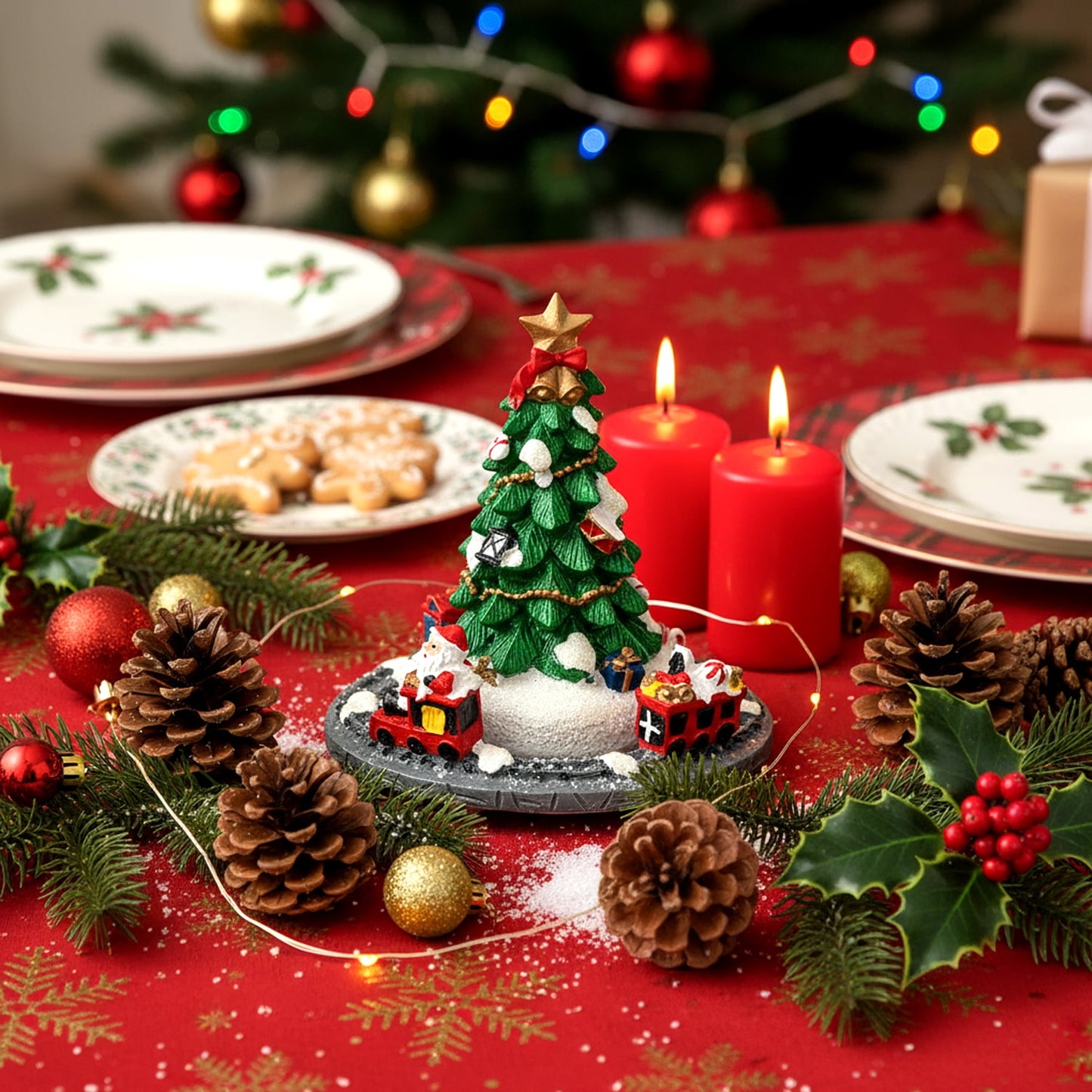 Ayieyill Merry Christmas Music Box Resin Christmas Tree Music Box for Christmas Table Decorations Indoor - 5.9"
