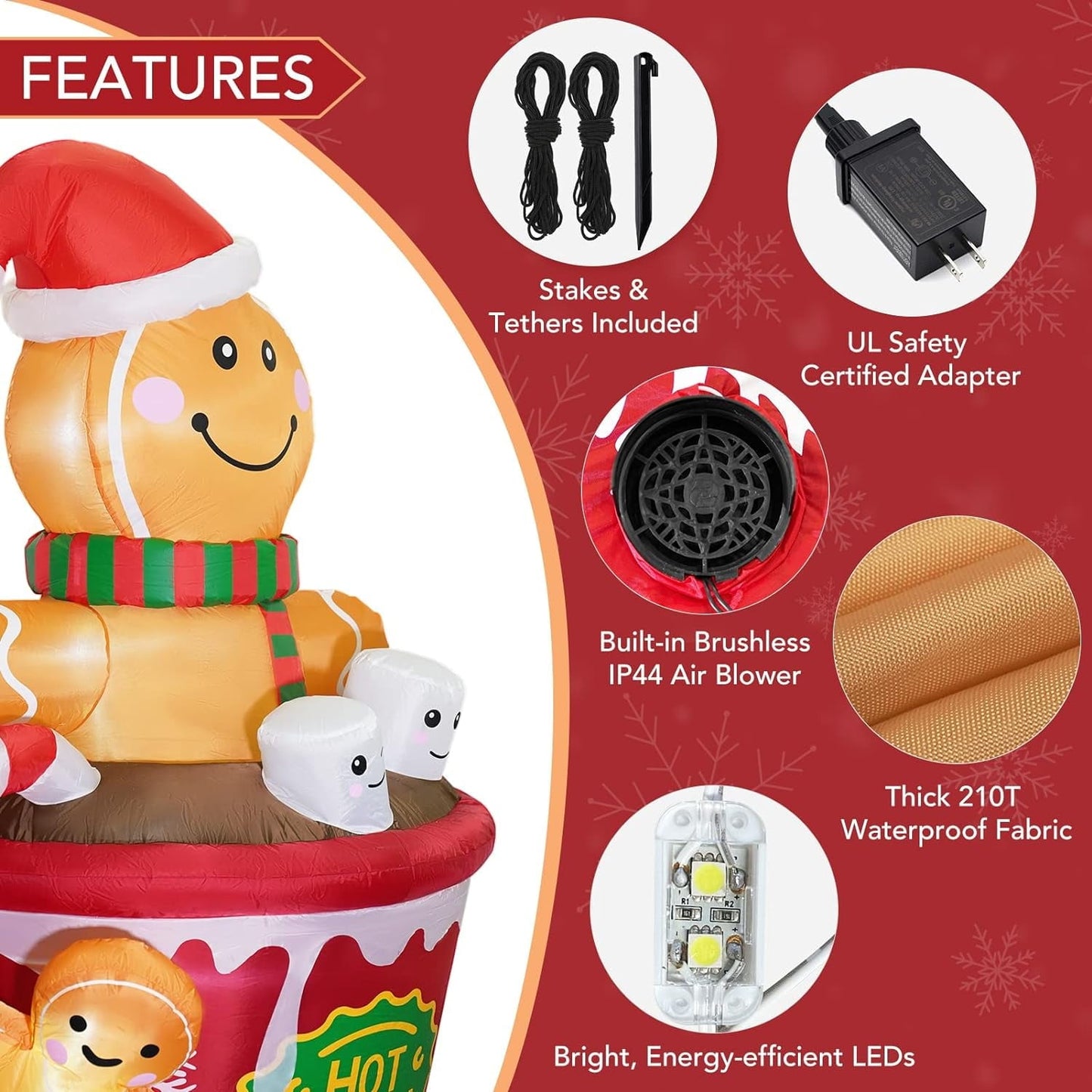 Ayieyill 7FT Christmas Inflatables Cup Gingerbread Man Funny Christmas Inflatables with LED Lights, Christmas Blow up Decorations Outdoor