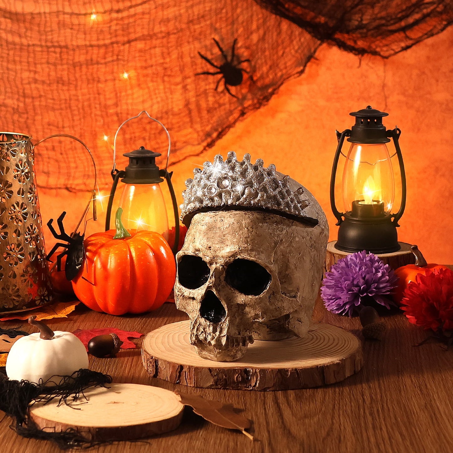 Ayieyill Halloween Skull Decorations Indoor Skull Decor Halloween Figurines Skull with Crown